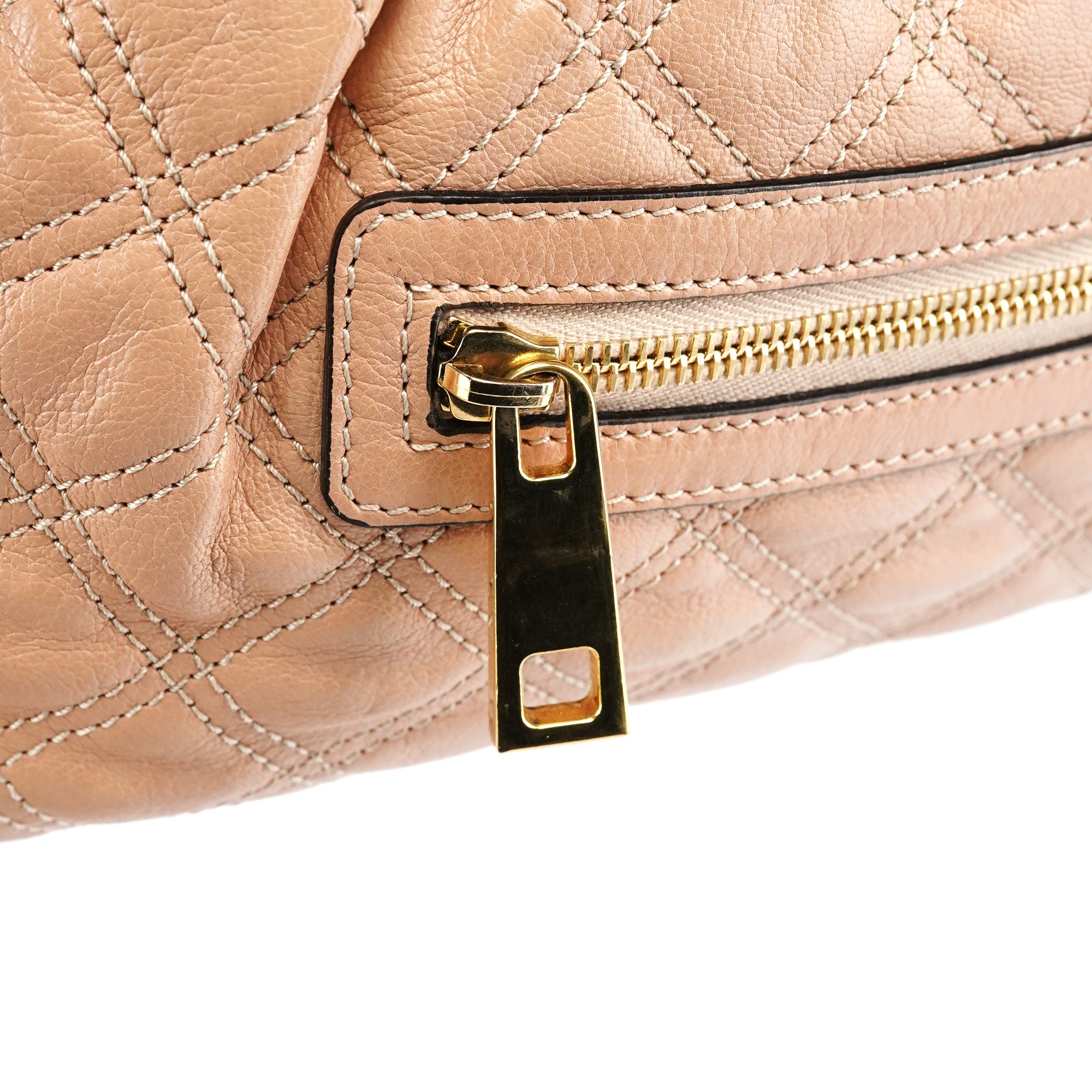 Beige Quilted Leather Stam Shoulder Bag