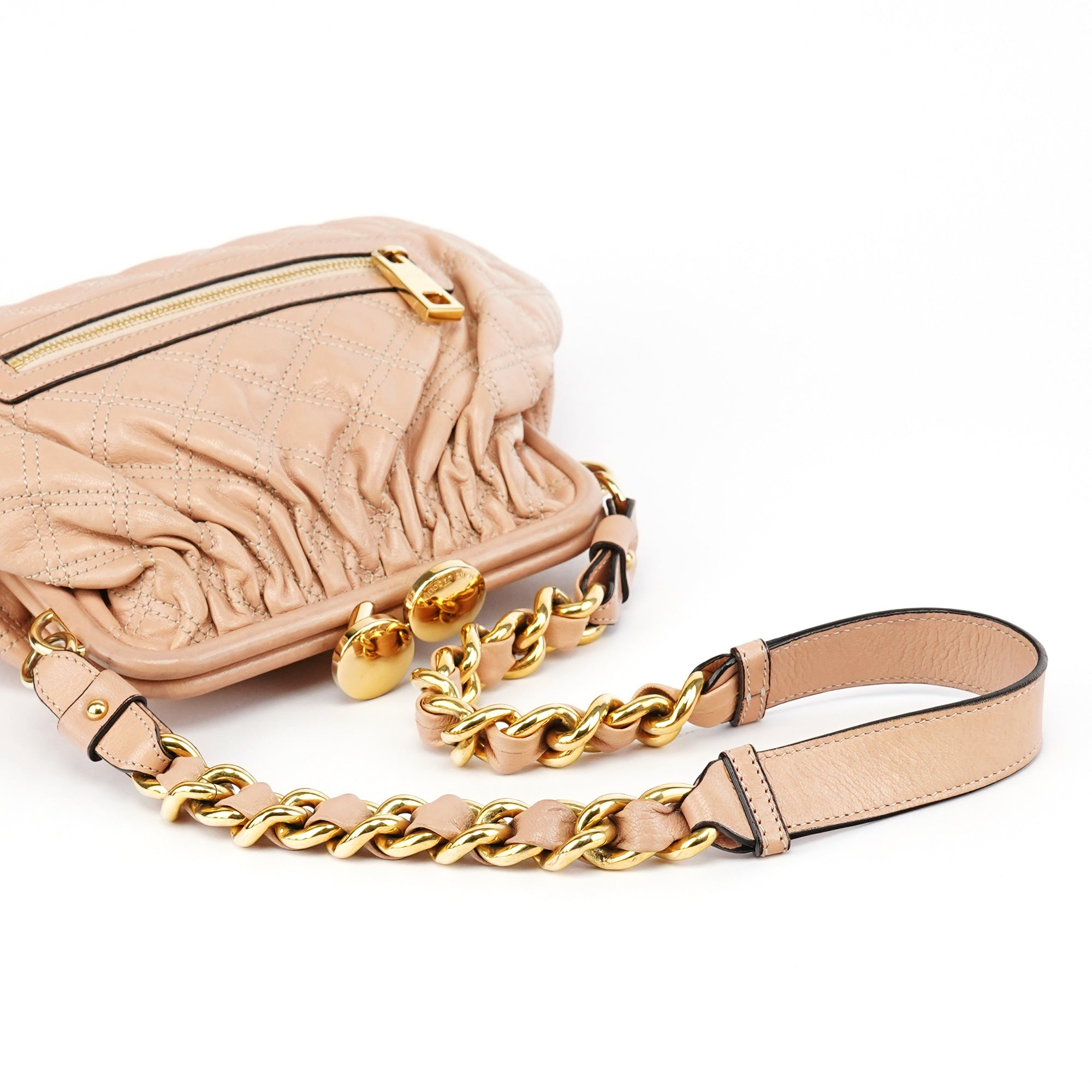 Beige Quilted Leather Stam Shoulder Bag