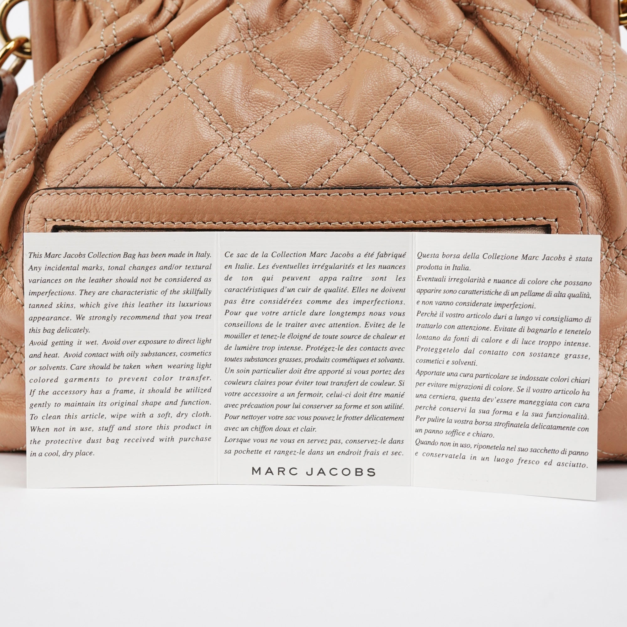 Beige Quilted Leather Stam Shoulder Bag