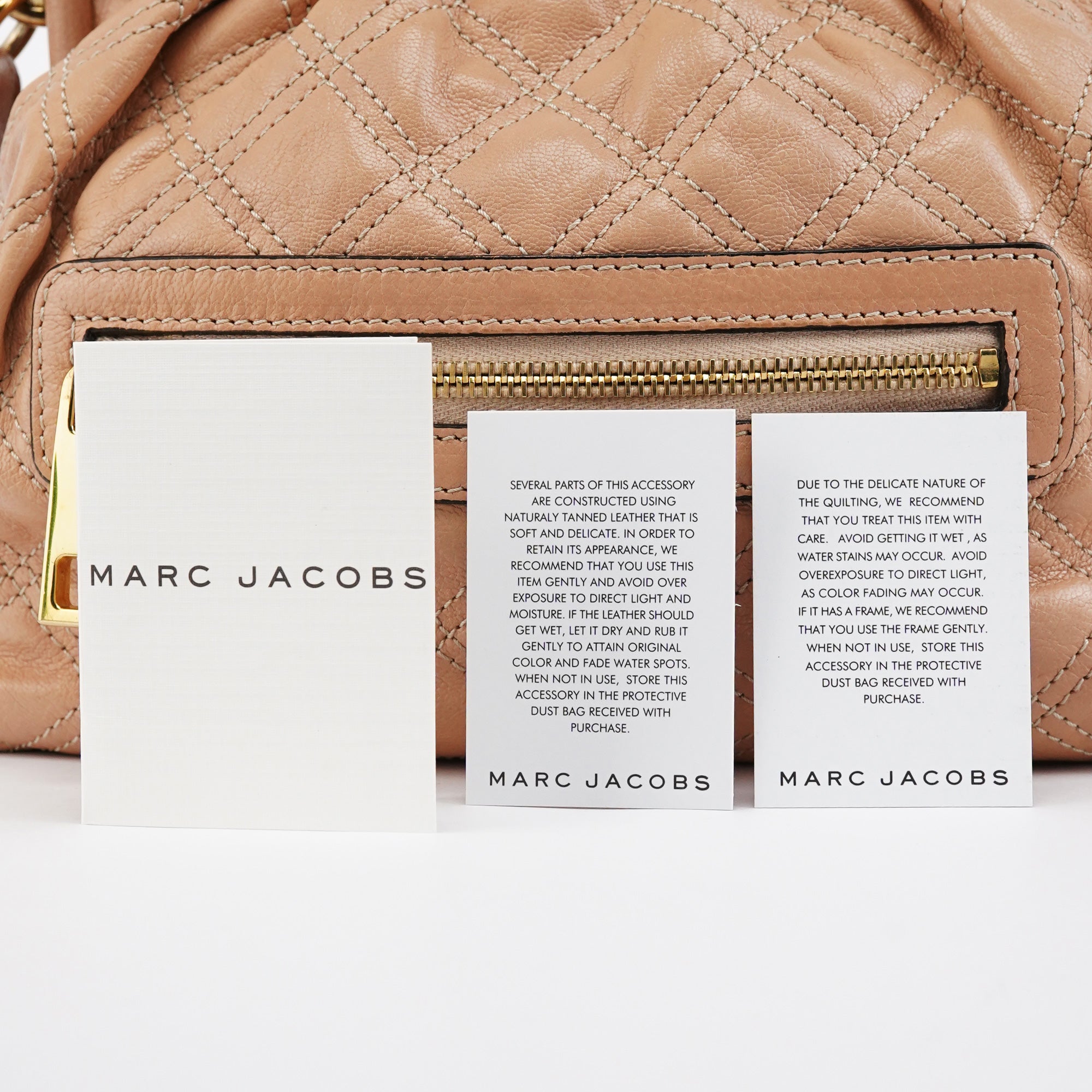 Beige Quilted Leather Stam Shoulder Bag