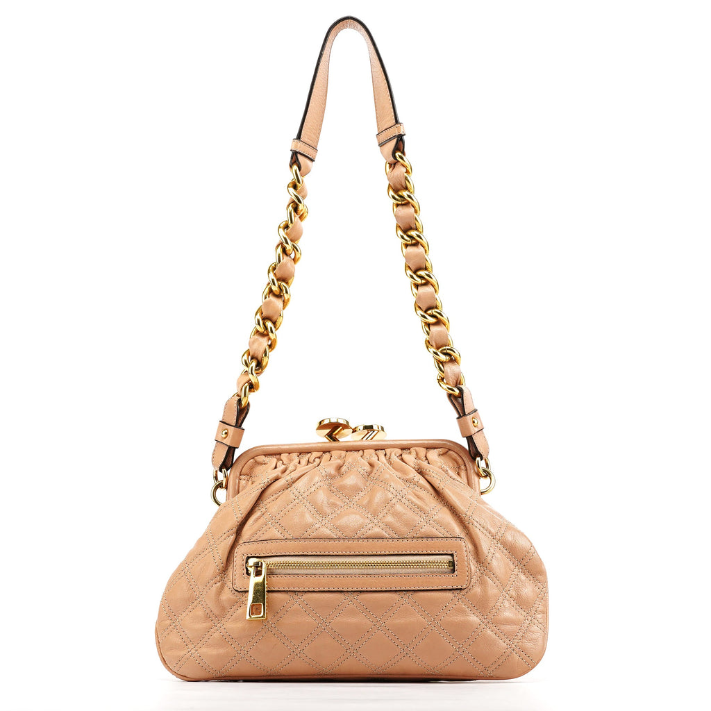 Beige Quilted Leather Stam Shoulder Bag