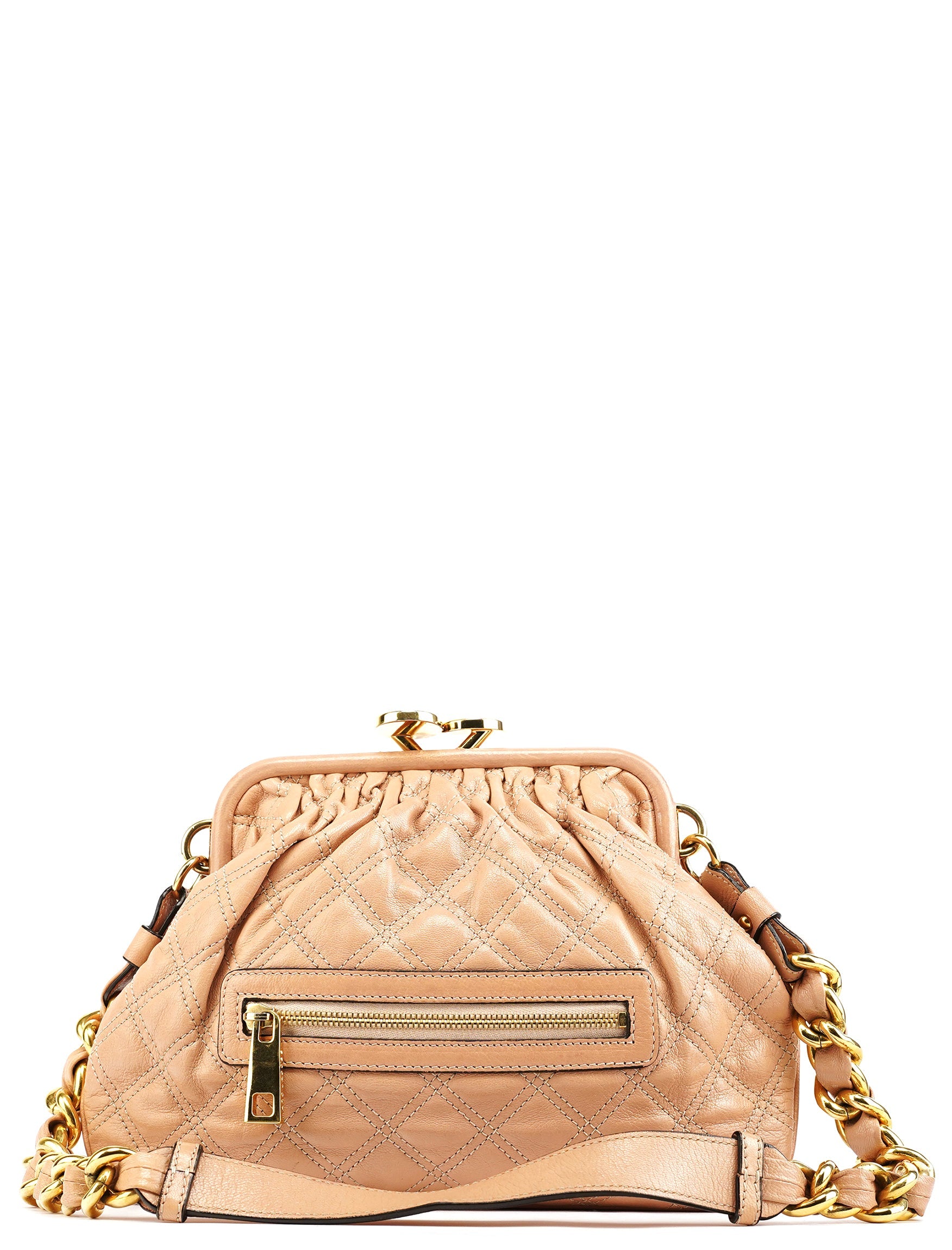 Beige Quilted Leather Stam Shoulder Bag