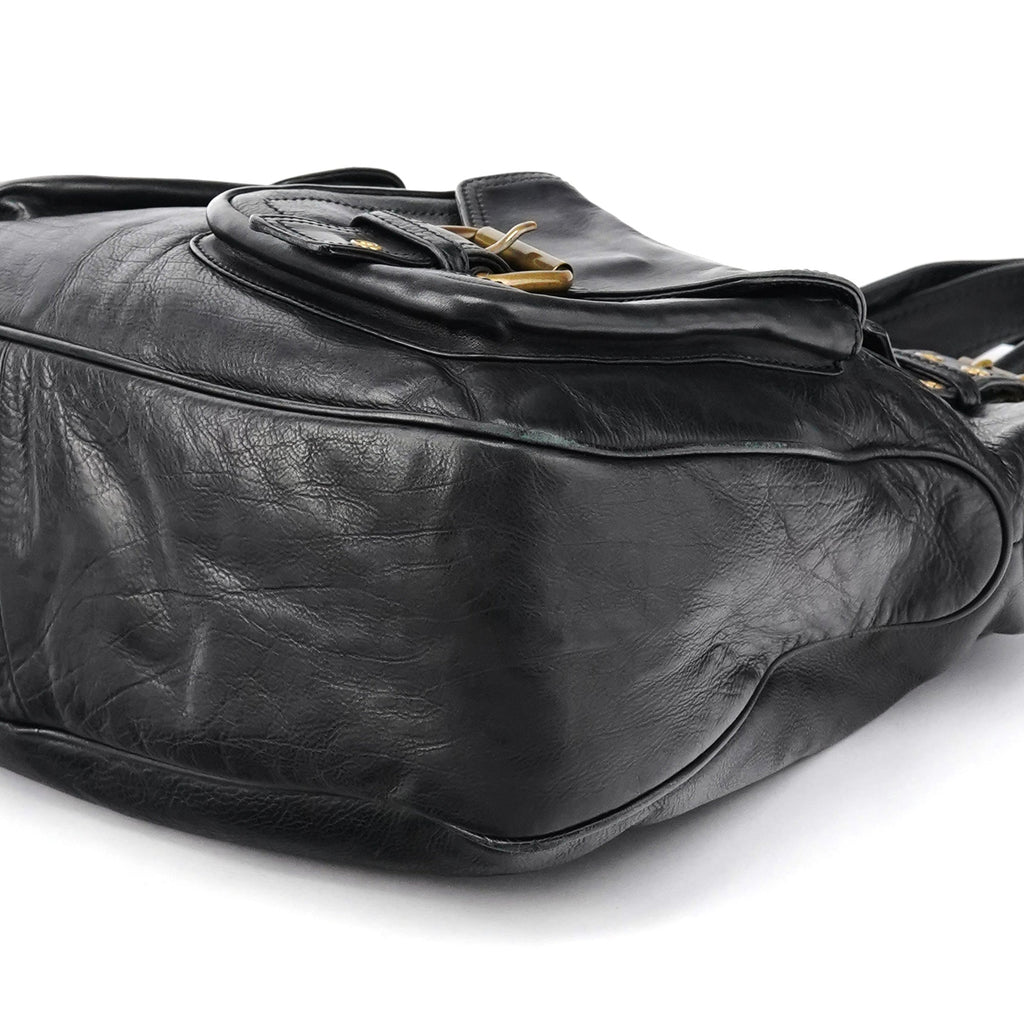 Black Leather Belt Tote Bag