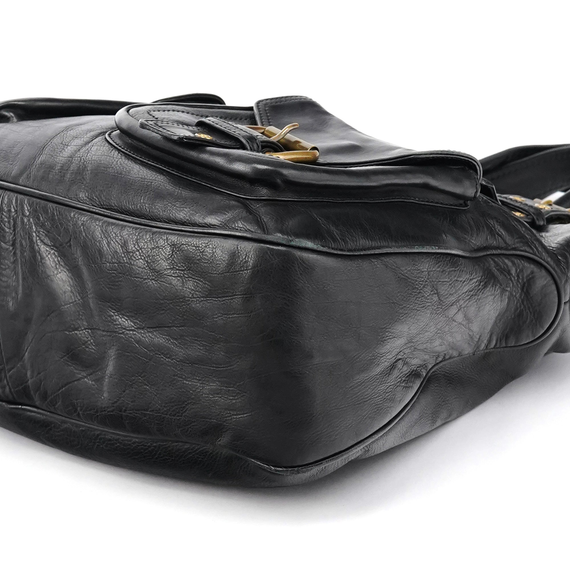 Black Leather Belt Tote Bag