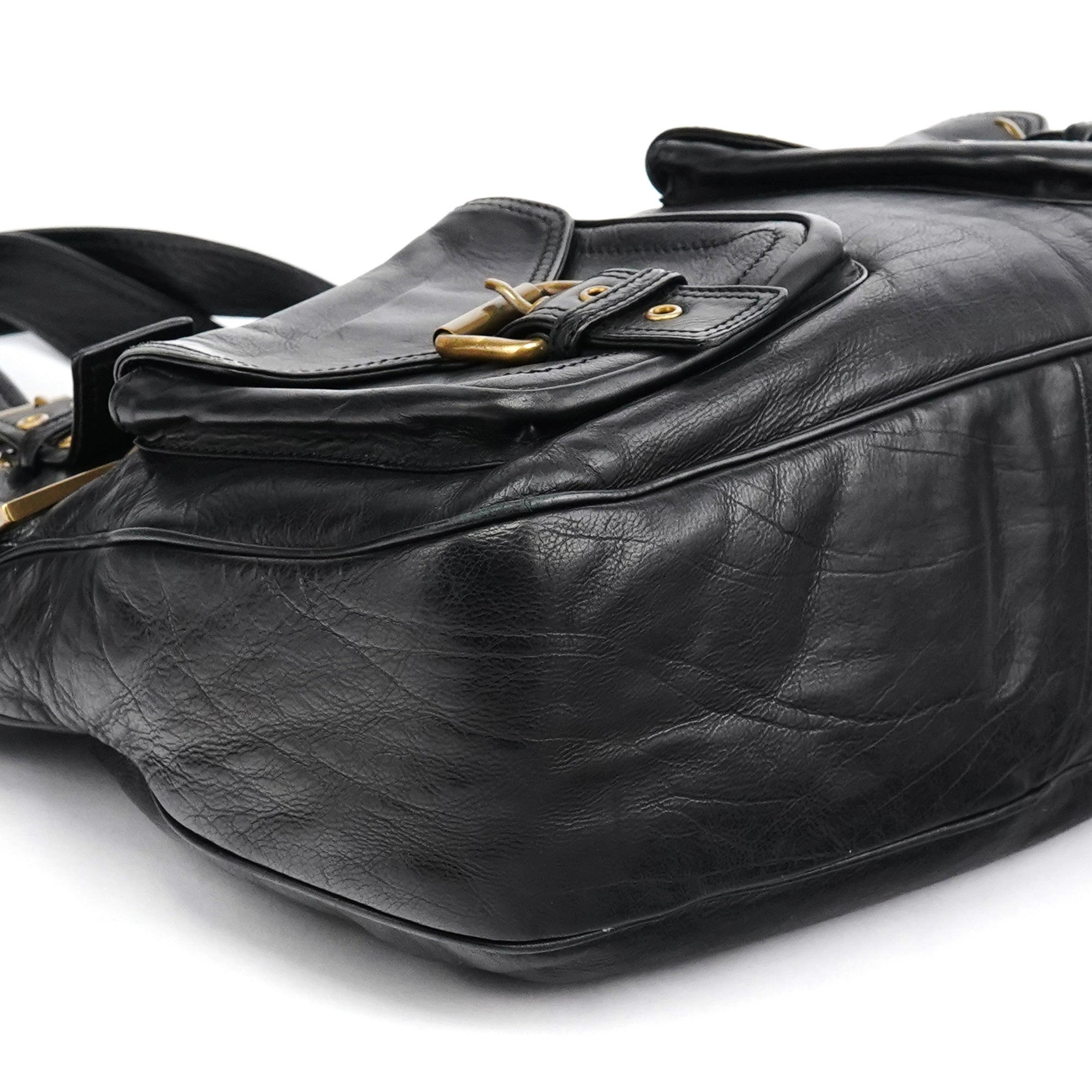 Black Leather Belt Tote Bag