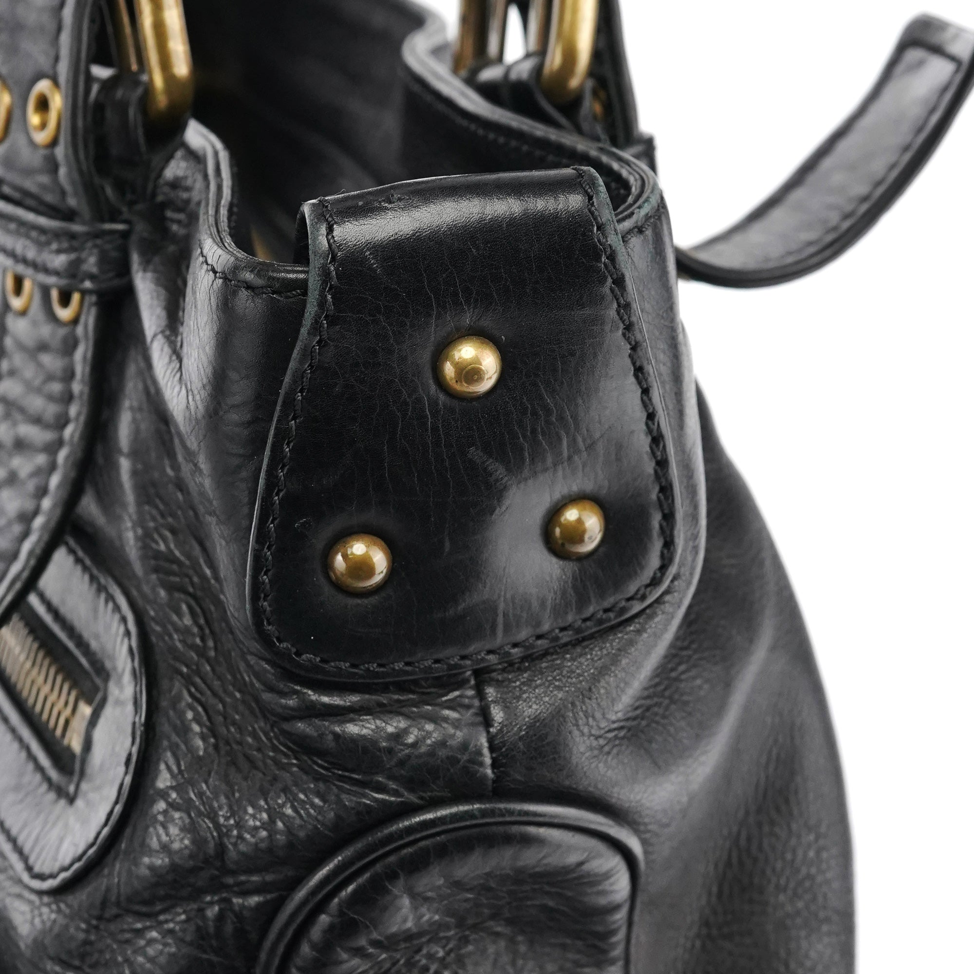 Black Leather Belt Tote Bag