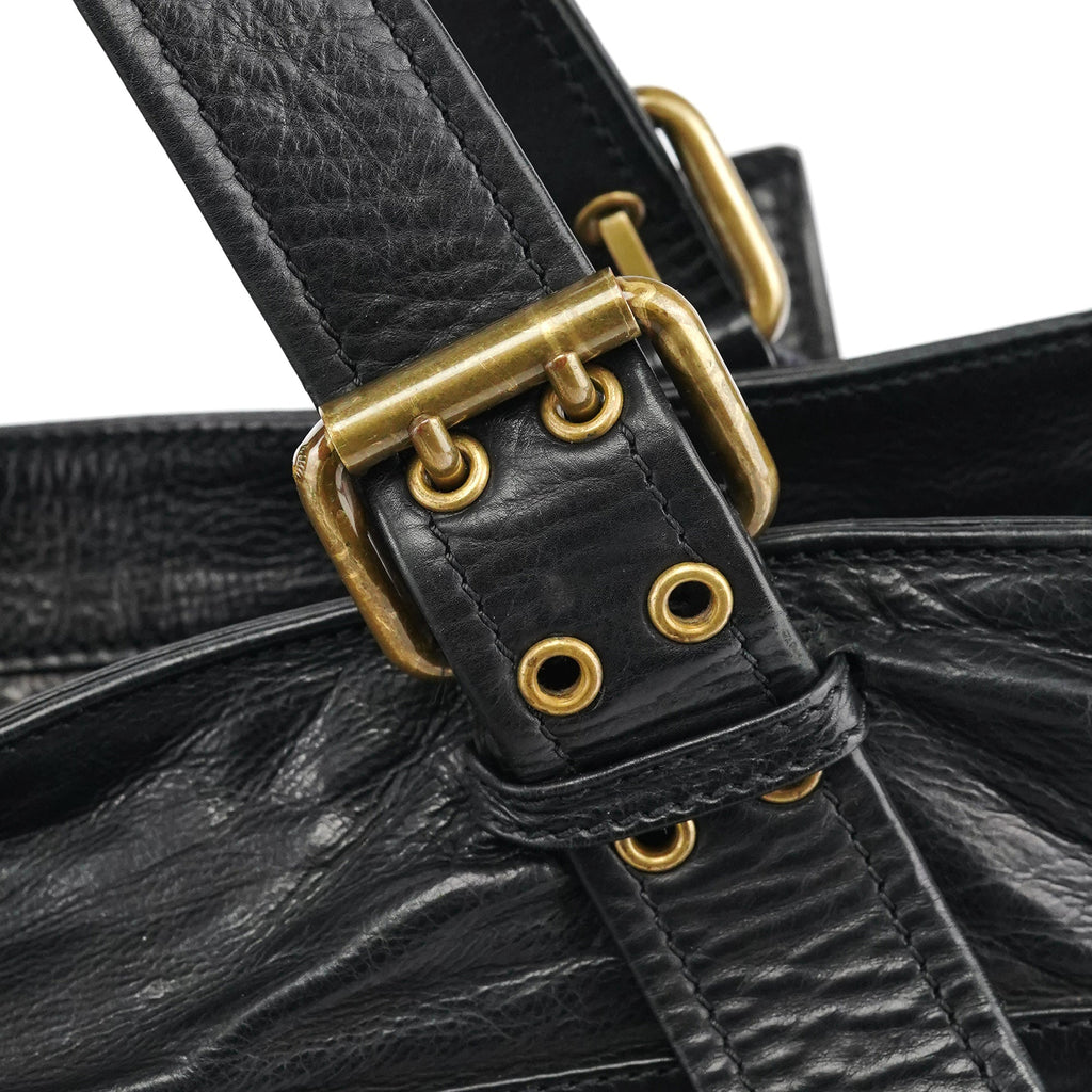 Black Leather Belt Tote Bag