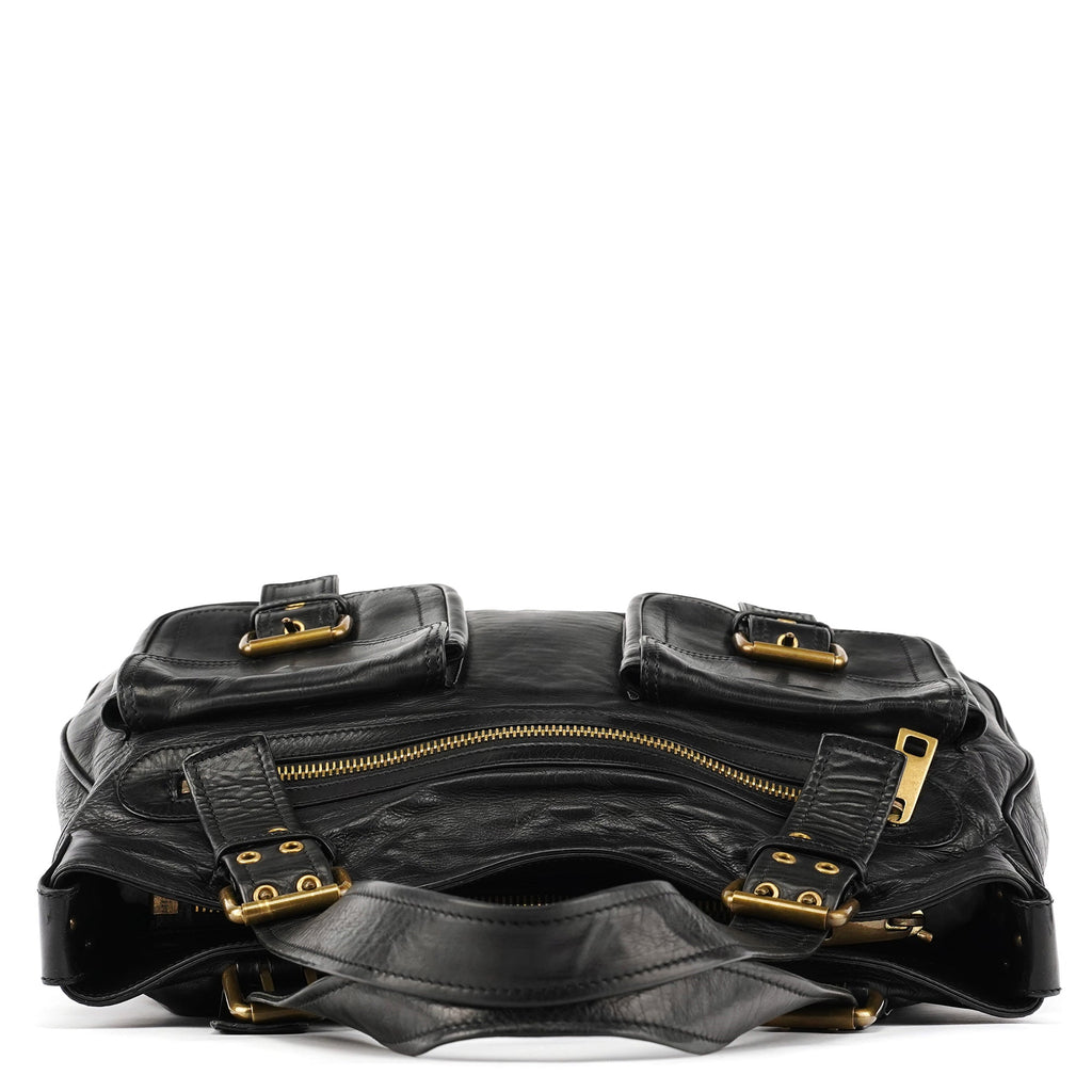 Black Leather Belt Tote Bag
