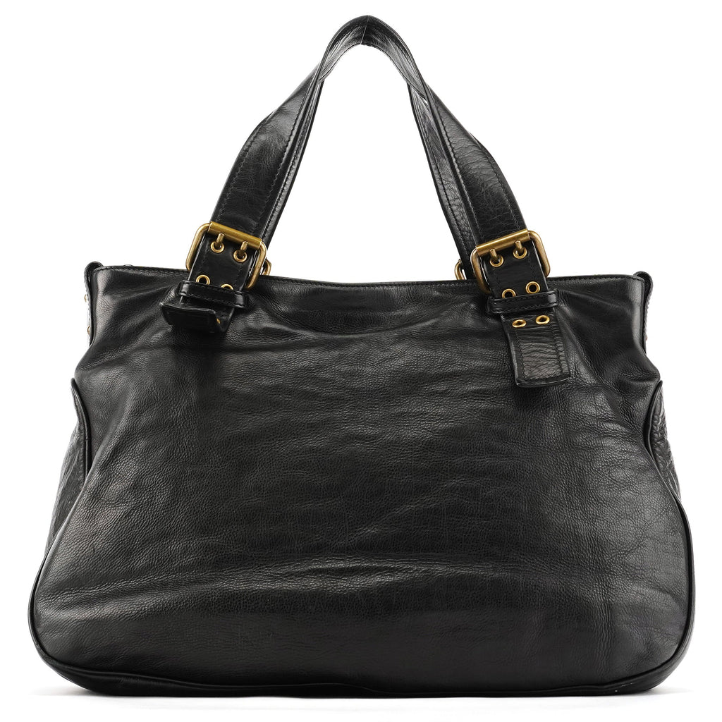 Black Leather Belt Tote Bag