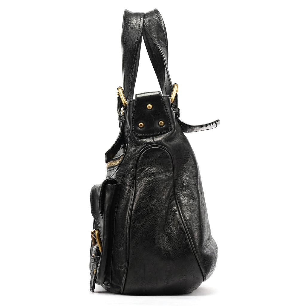 Black Leather Belt Tote Bag