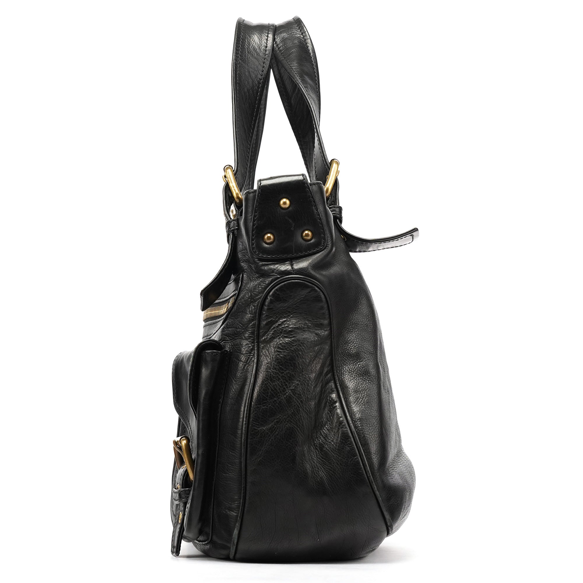 Black Leather Belt Tote Bag