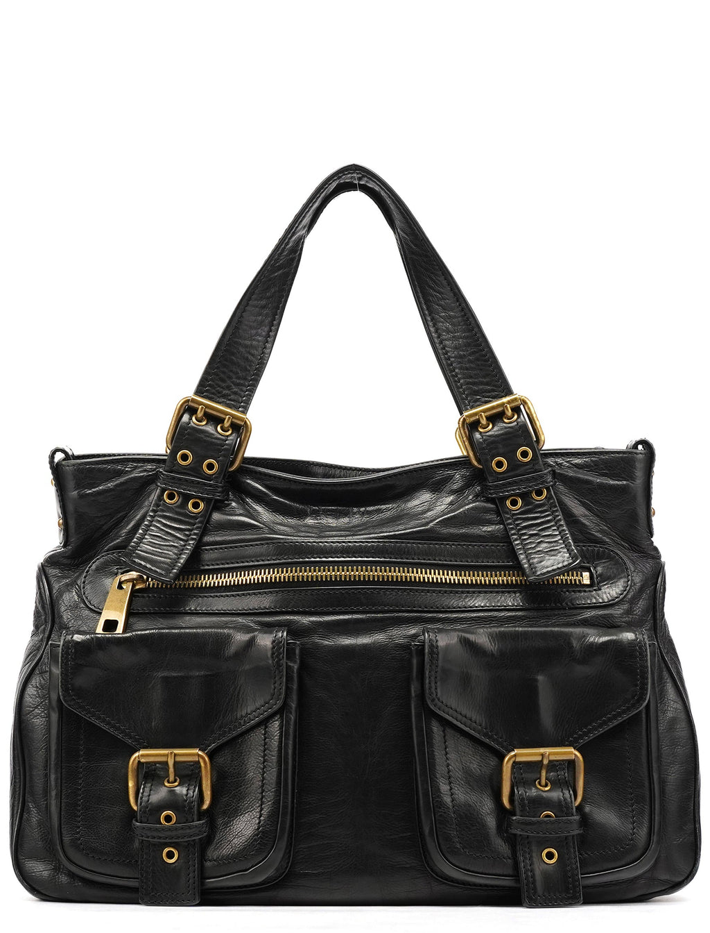 Black Leather Belt Tote Bag
