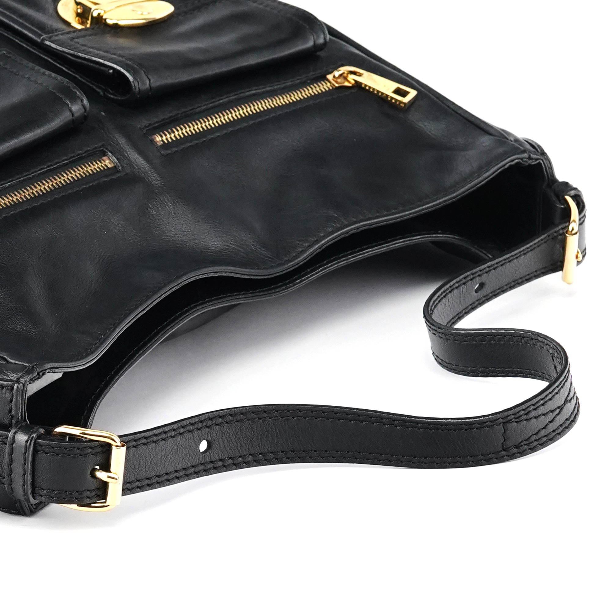 Black Leather Lisa Hobo Shoulder Bag