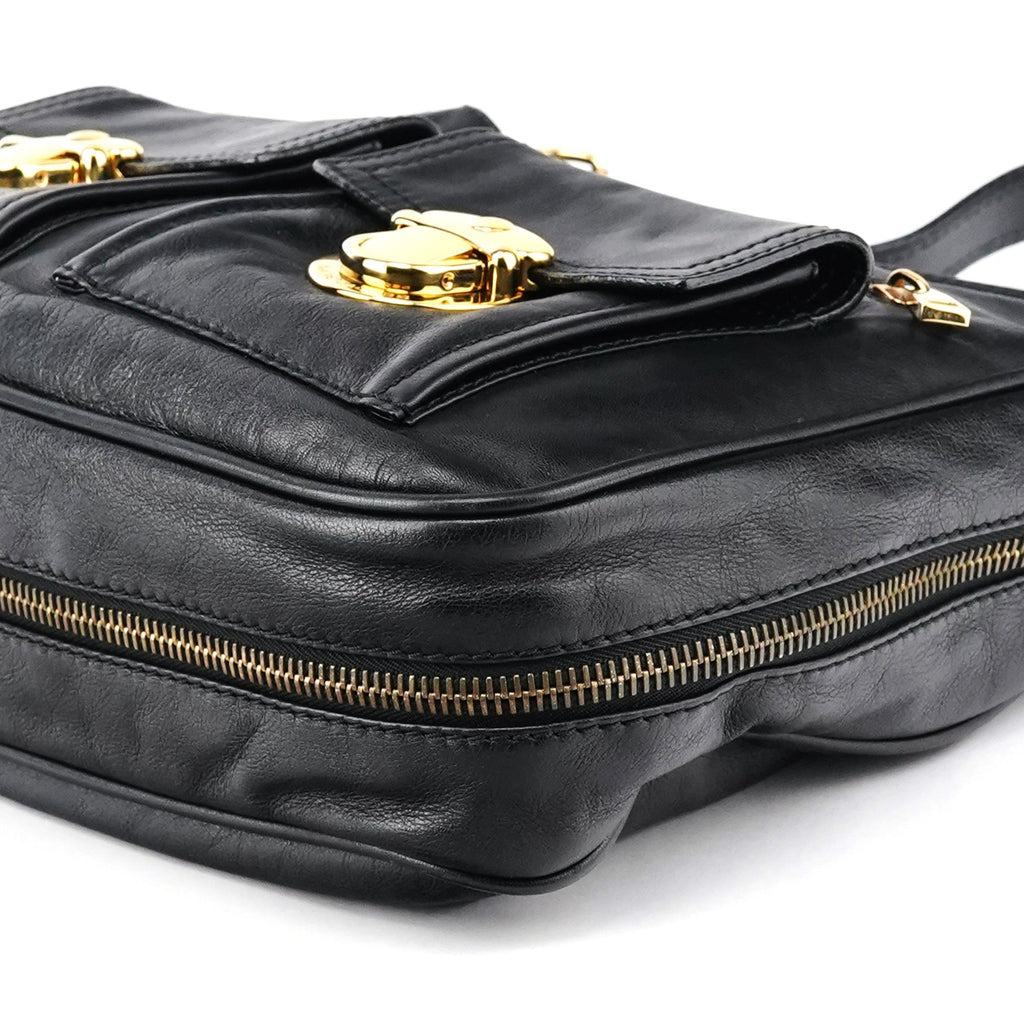 Black Leather Lisa Hobo Shoulder Bag
