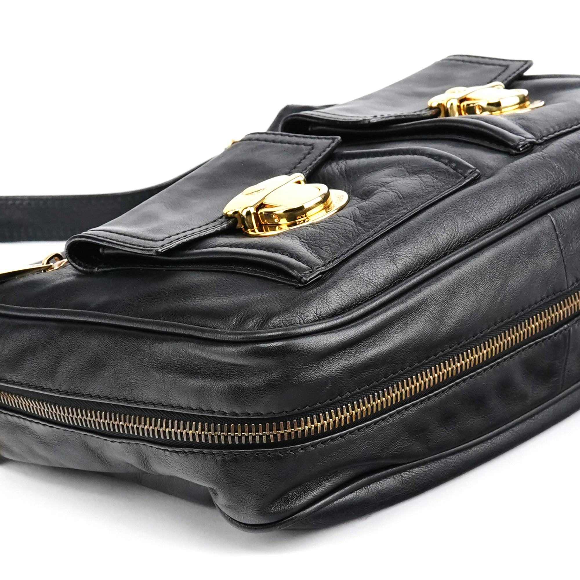 Black Leather Lisa Hobo Shoulder Bag