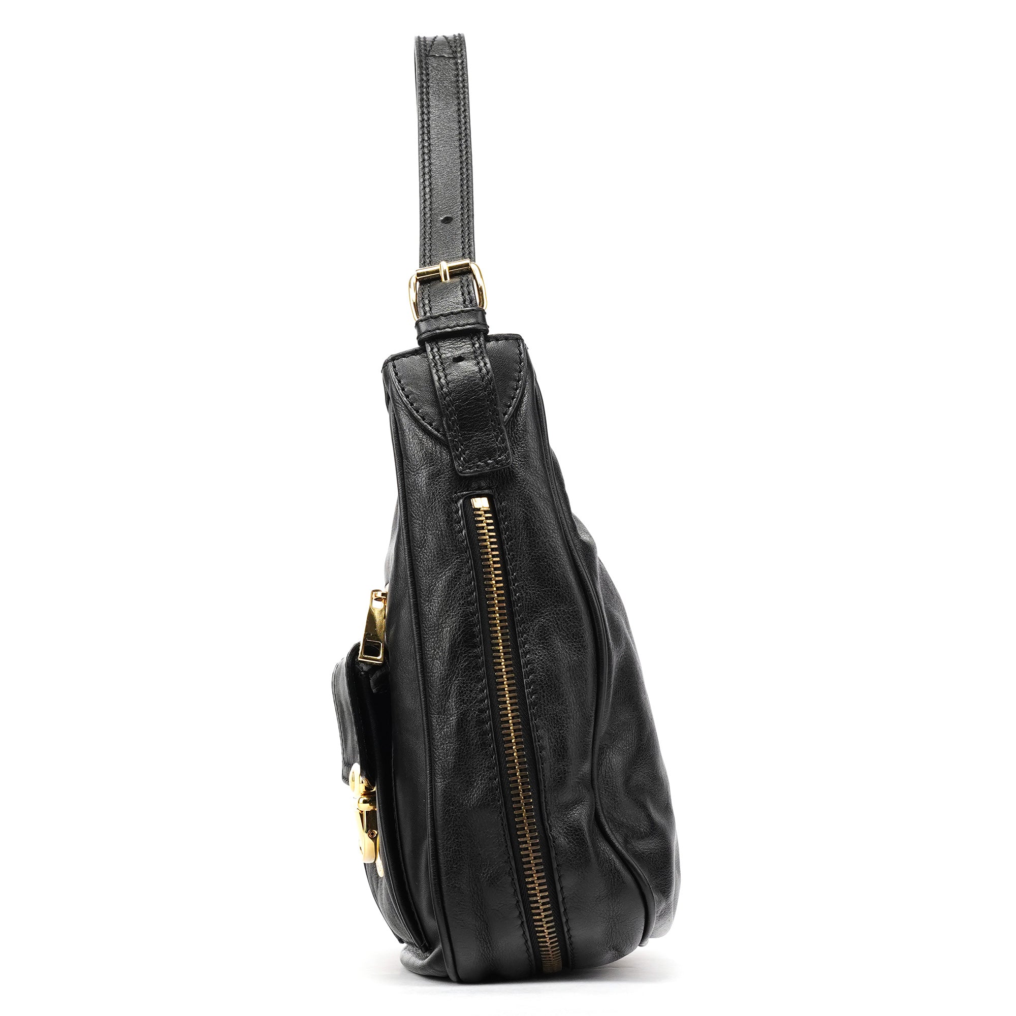 Black Leather Lisa Hobo Shoulder Bag
