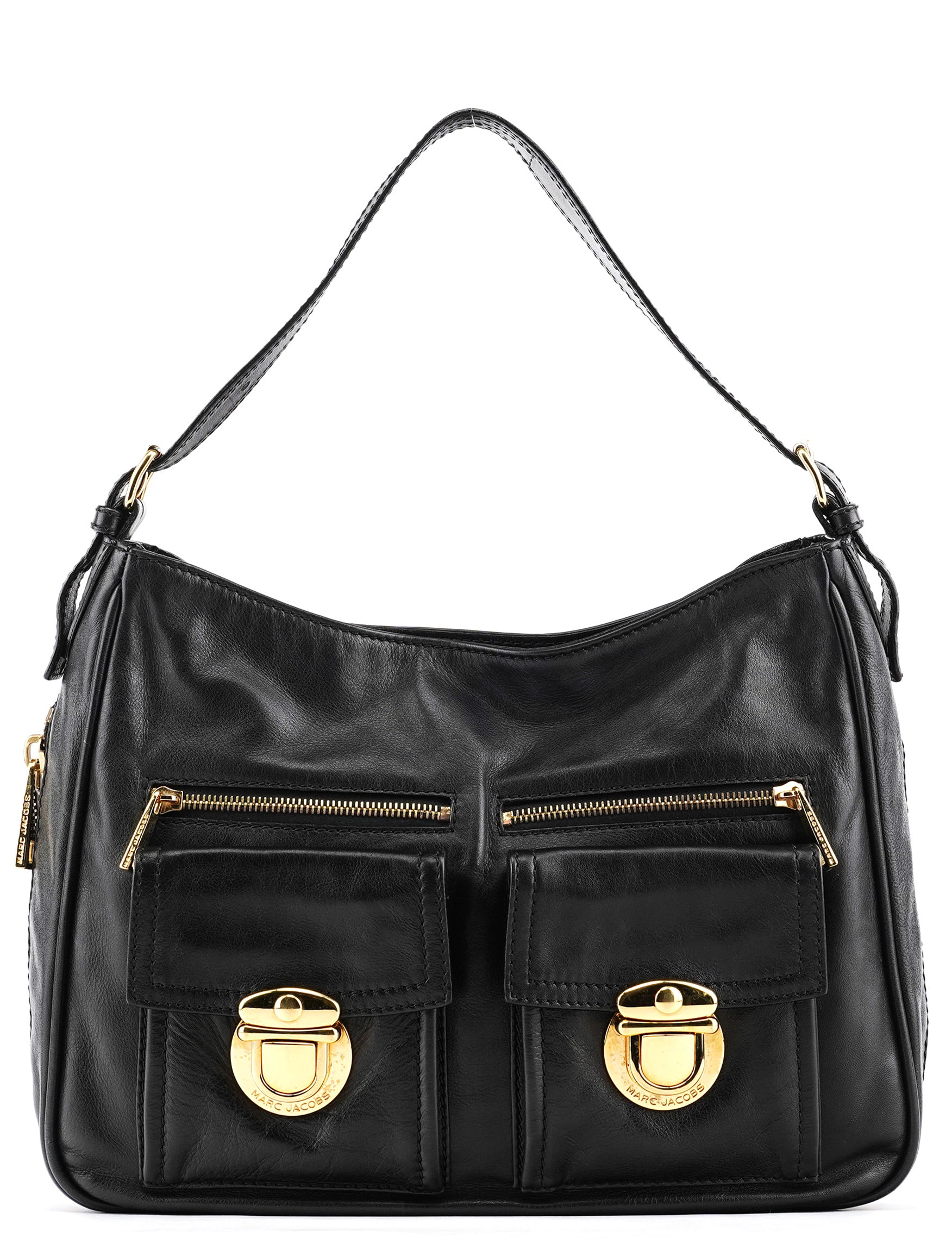 Black Leather Lisa Hobo Shoulder Bag