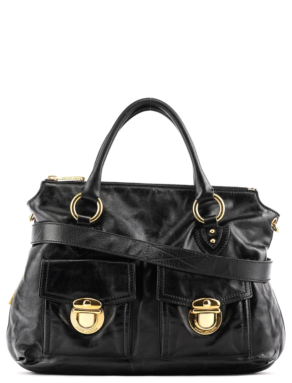 Black Leather Multi Pocket 2-Way Bag