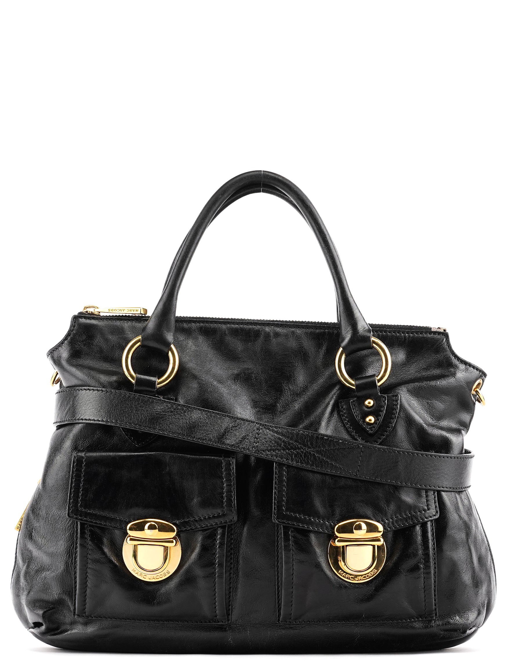Black Leather Multi Pocket 2-Way Bag