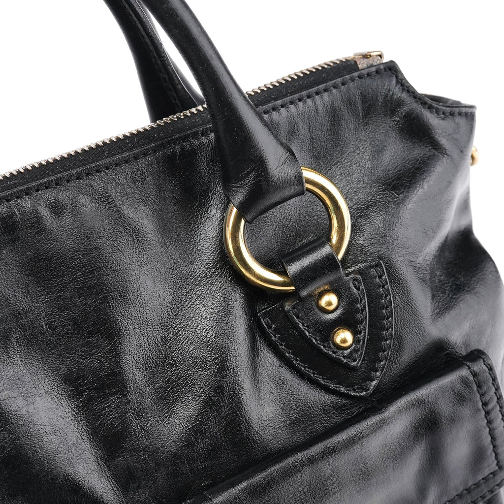Black Leather Multi Pocket 2-Way Bag