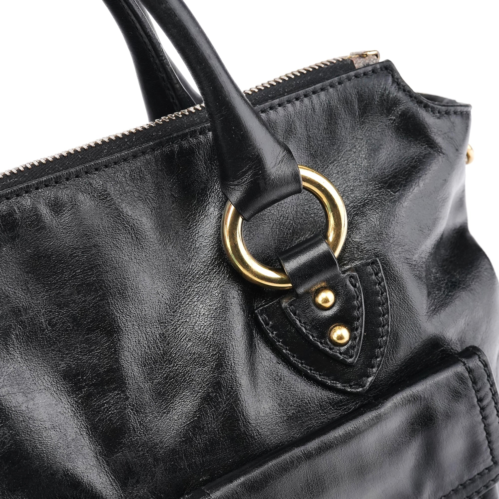 Black Leather Multi Pocket 2-Way Bag