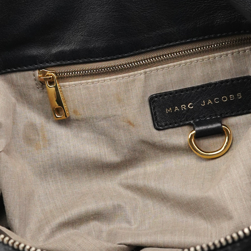 Black Leather Multi Pocket 2-Way Bag