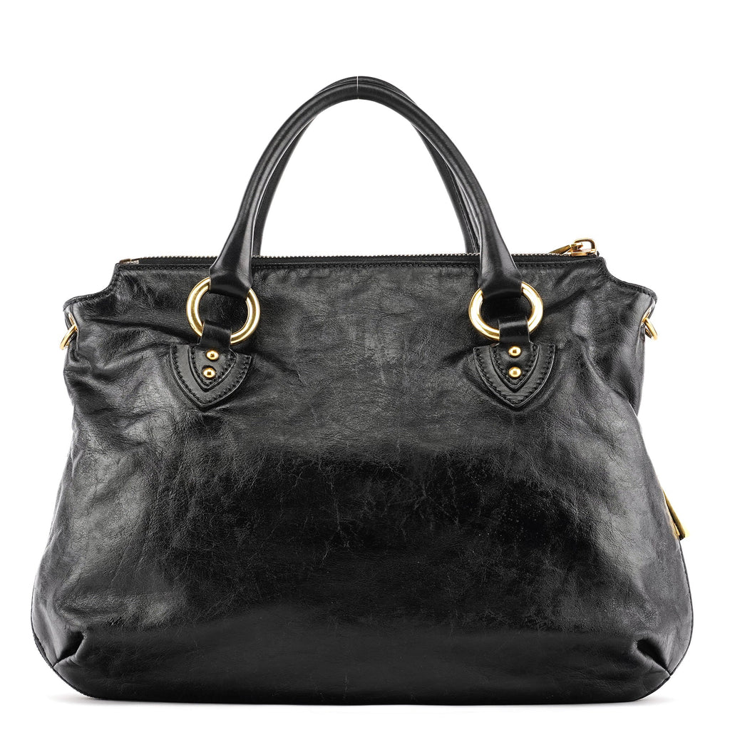 Black Leather Multi Pocket 2-Way Bag