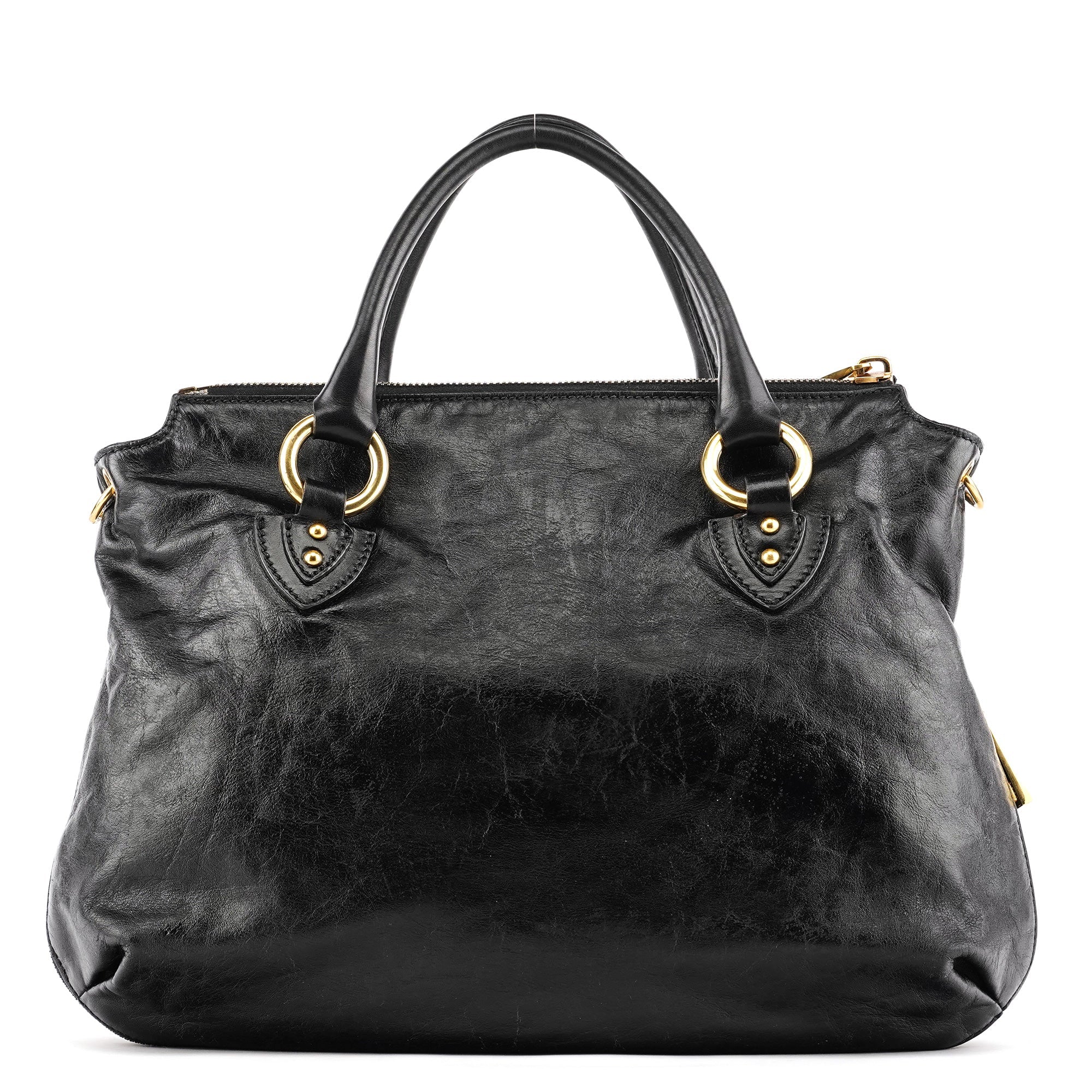 Black Leather Multi Pocket 2-Way Bag