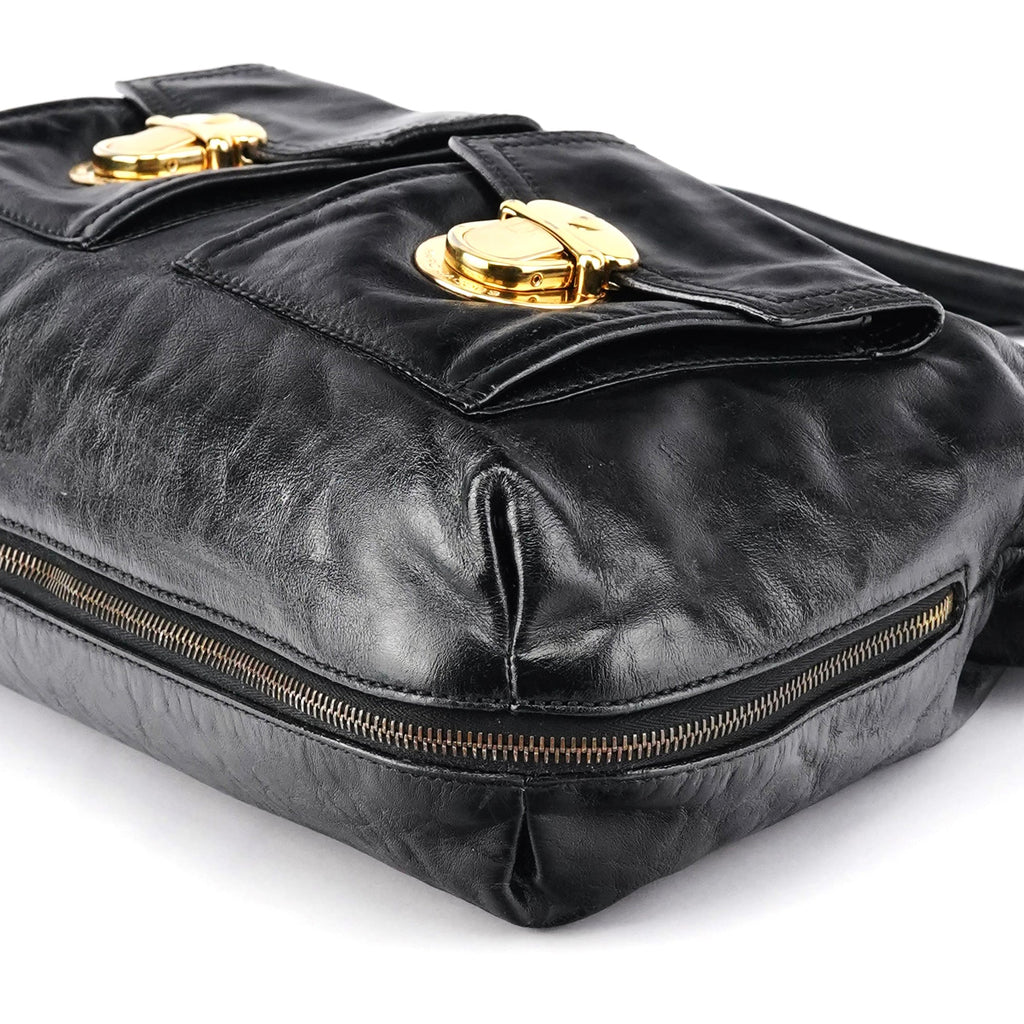Black Leather Multi Pocket 2-Way Bag