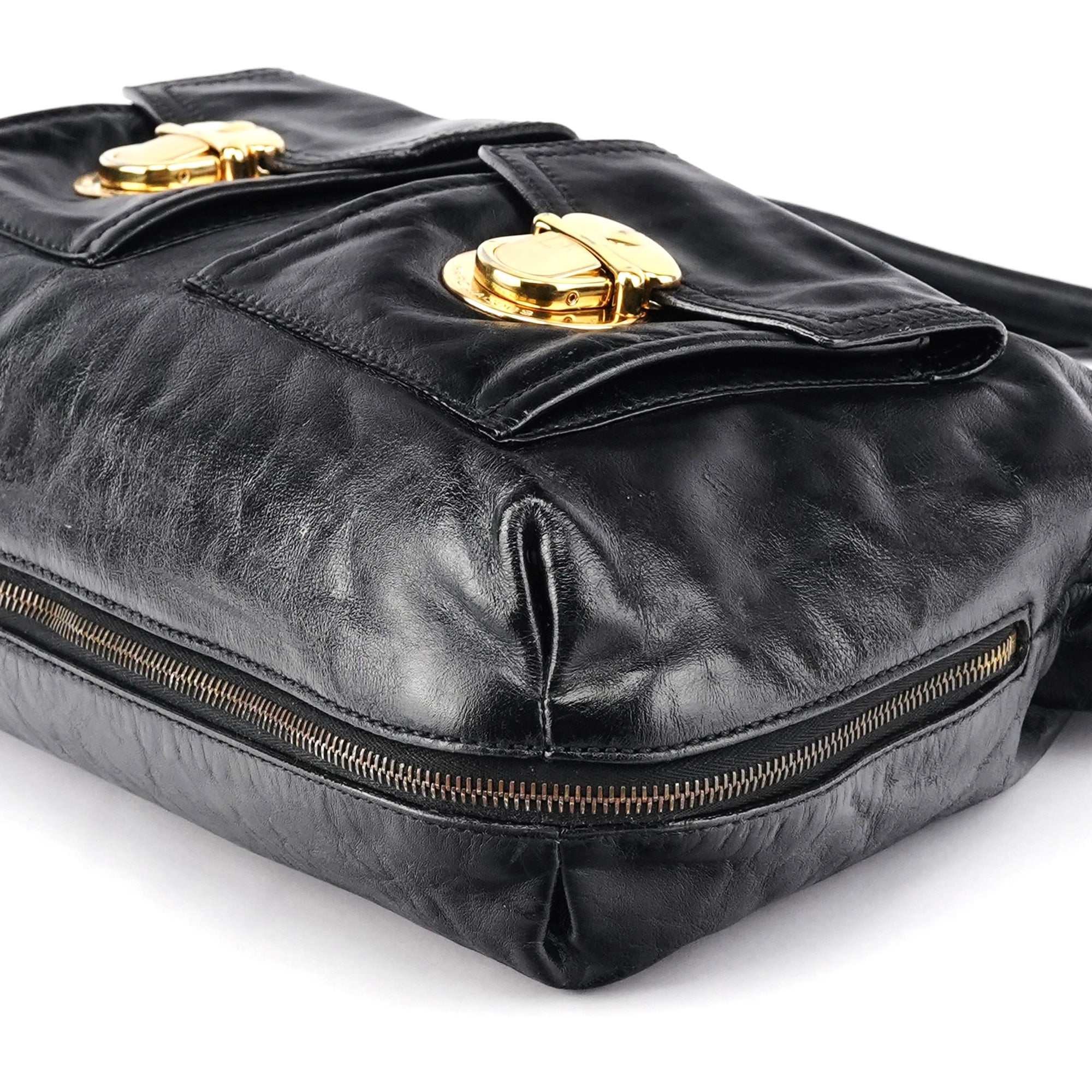 Black Leather Multi Pocket 2-Way Bag