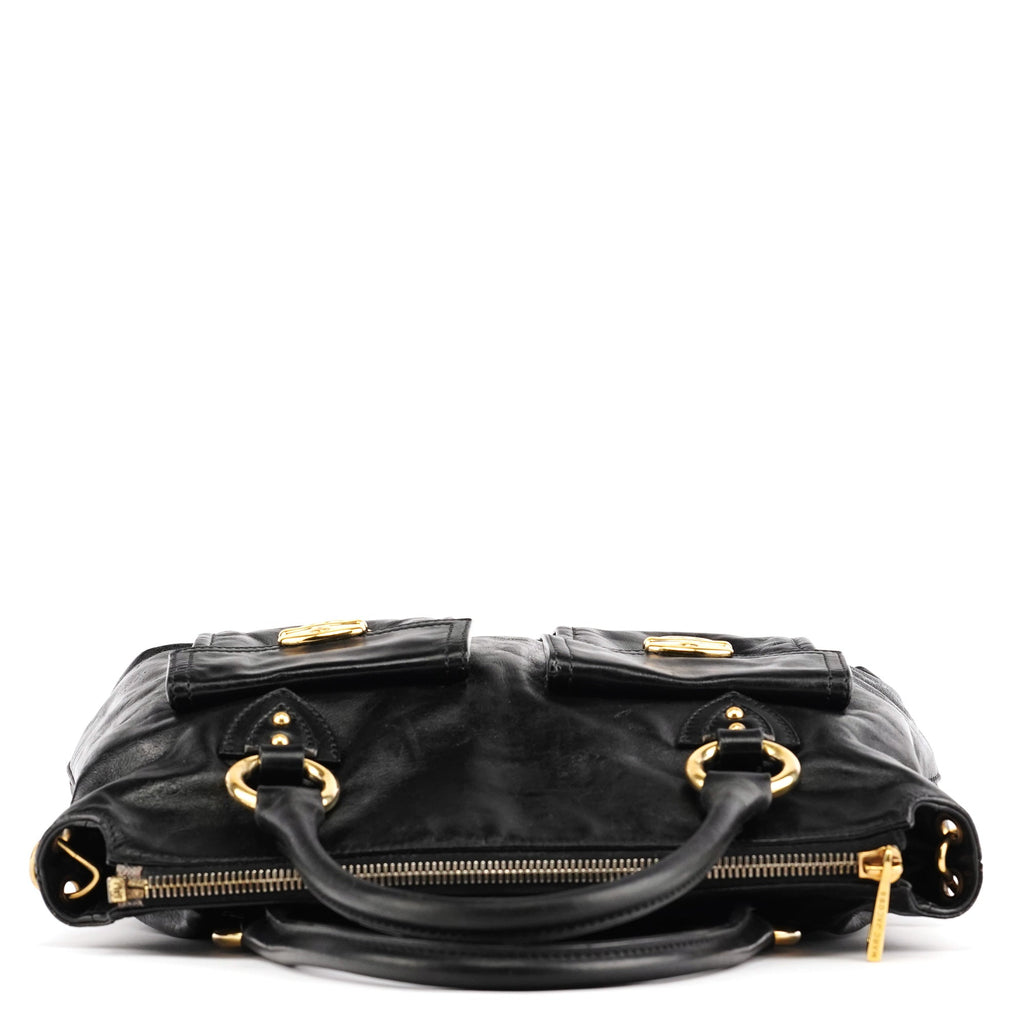 Black Leather Multi Pocket 2-Way Bag