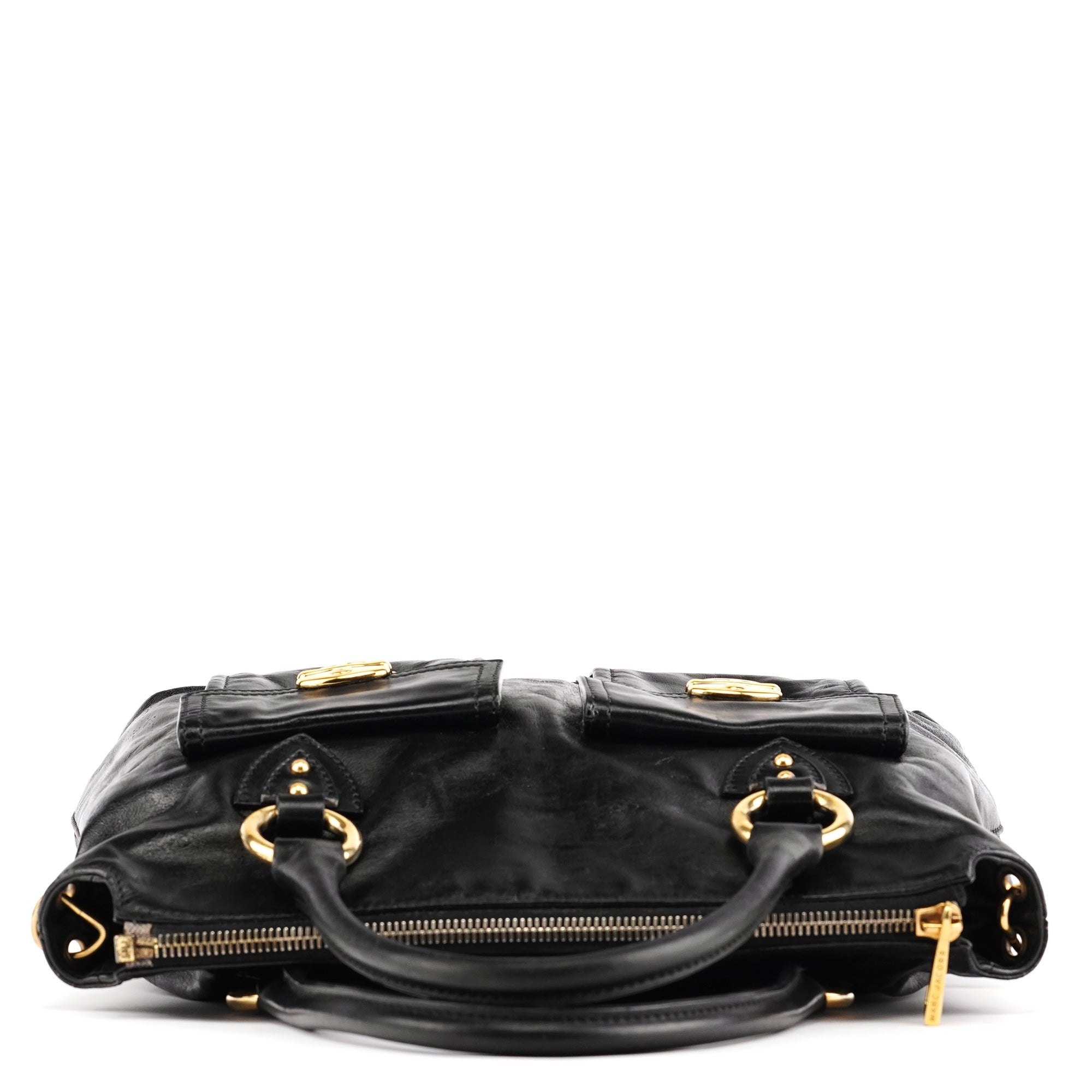 Black Leather Multi Pocket 2-Way Bag