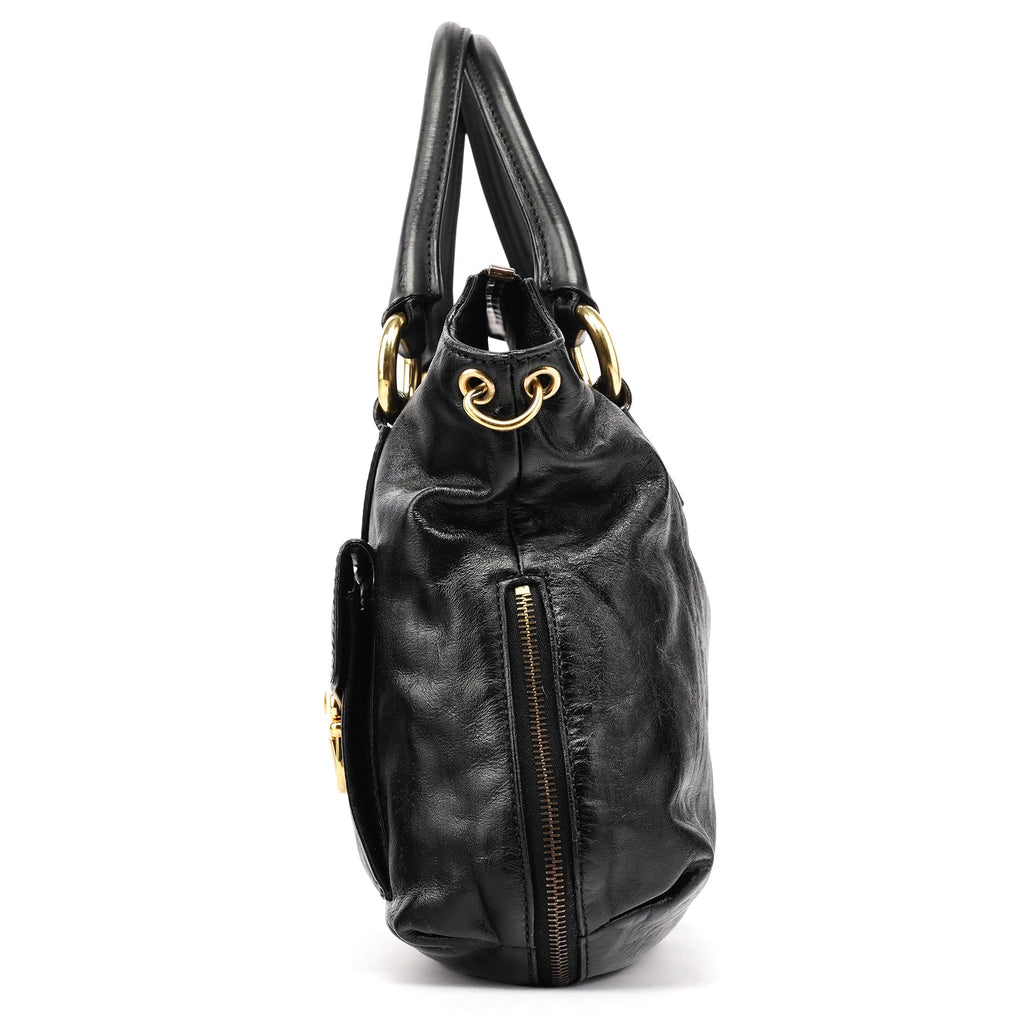 Black Leather Multi Pocket 2-Way Bag