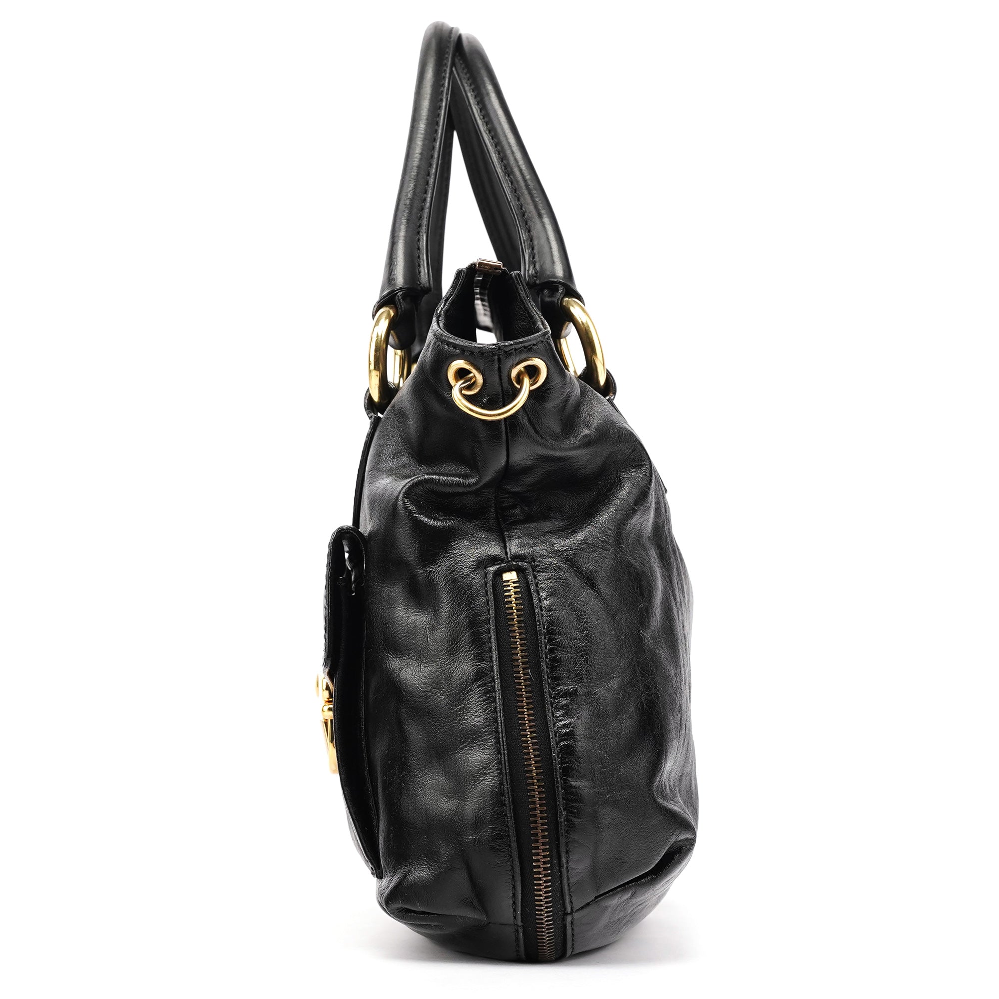 Black Leather Multi Pocket 2-Way Bag