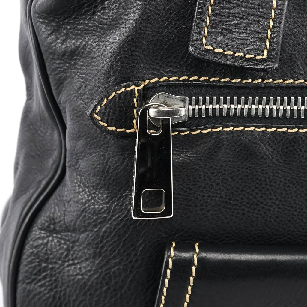 Black Leather Pocket Tote Bag