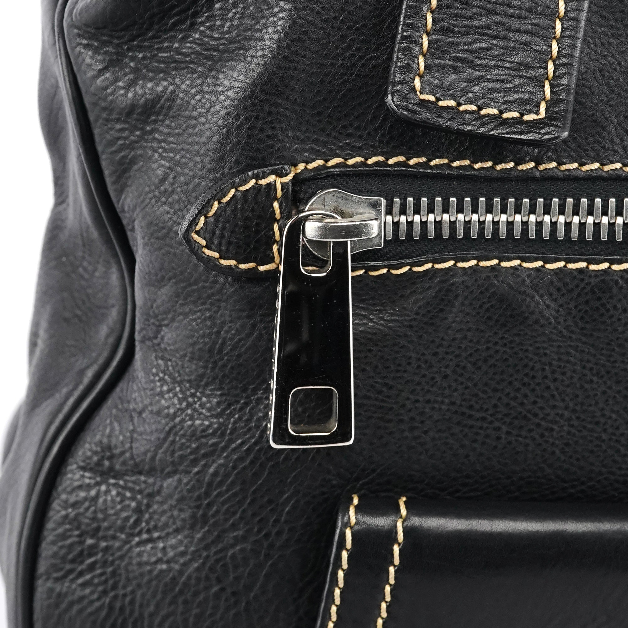 Black Leather Pocket Tote Bag