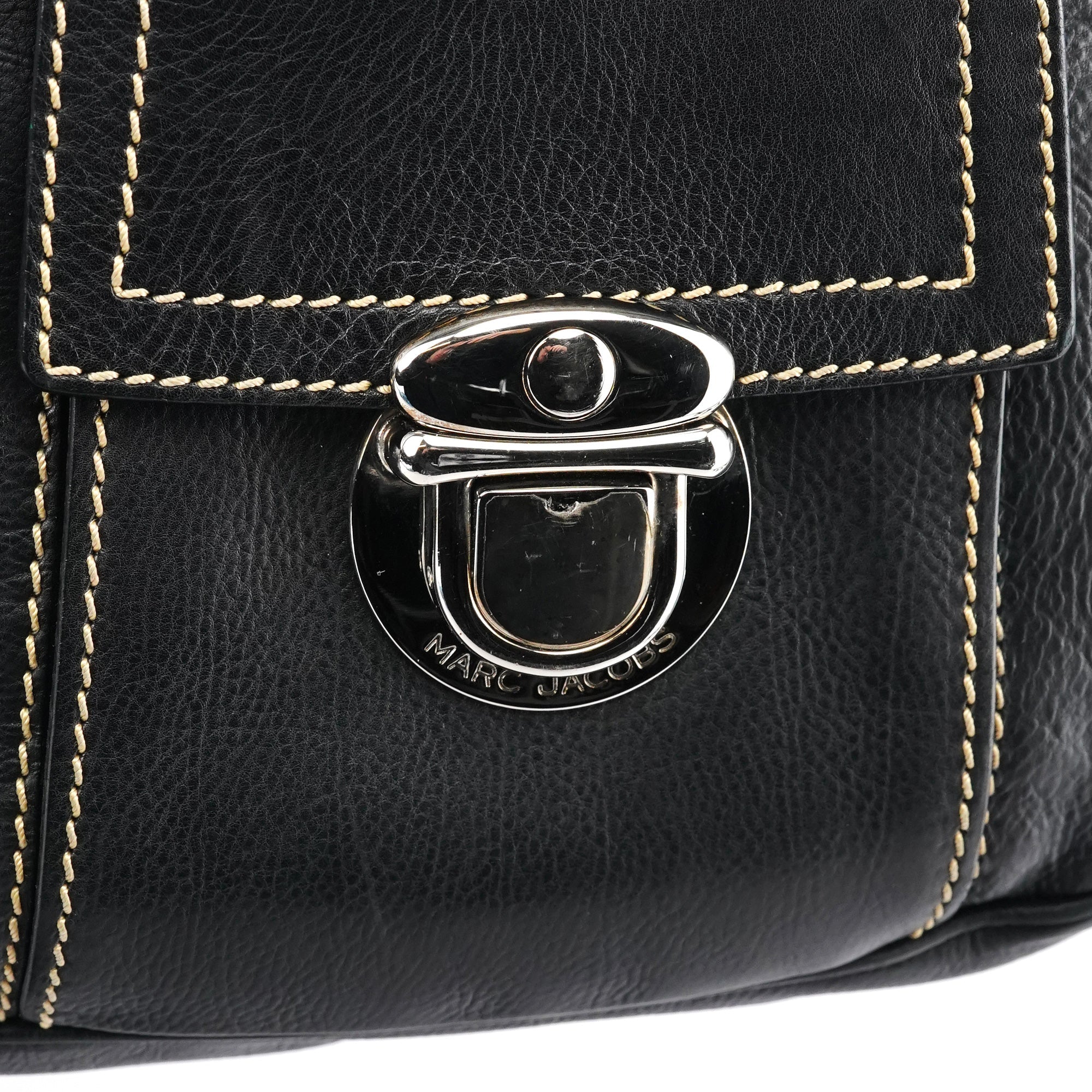 Black Leather Pocket Tote Bag