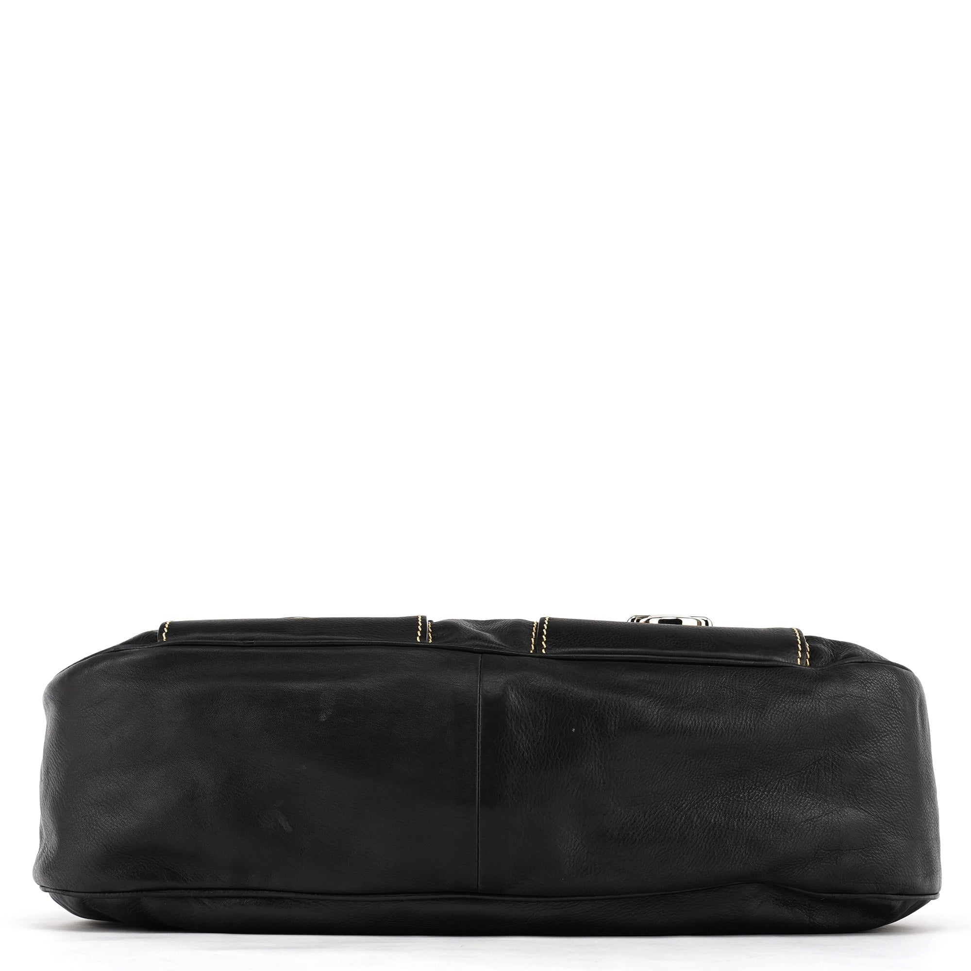 Black Leather Pocket Tote Bag