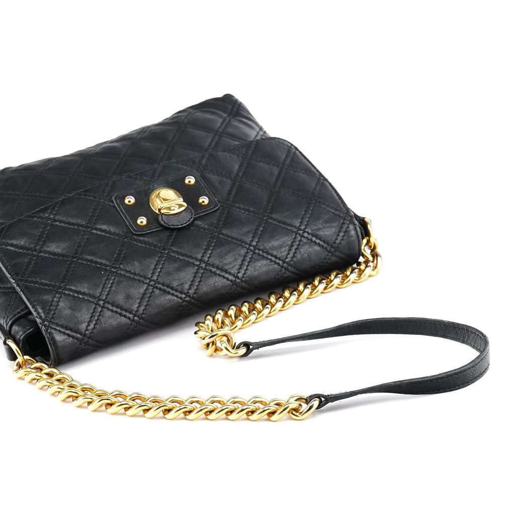 Black Quilted Leather Chain Shoulder Bag