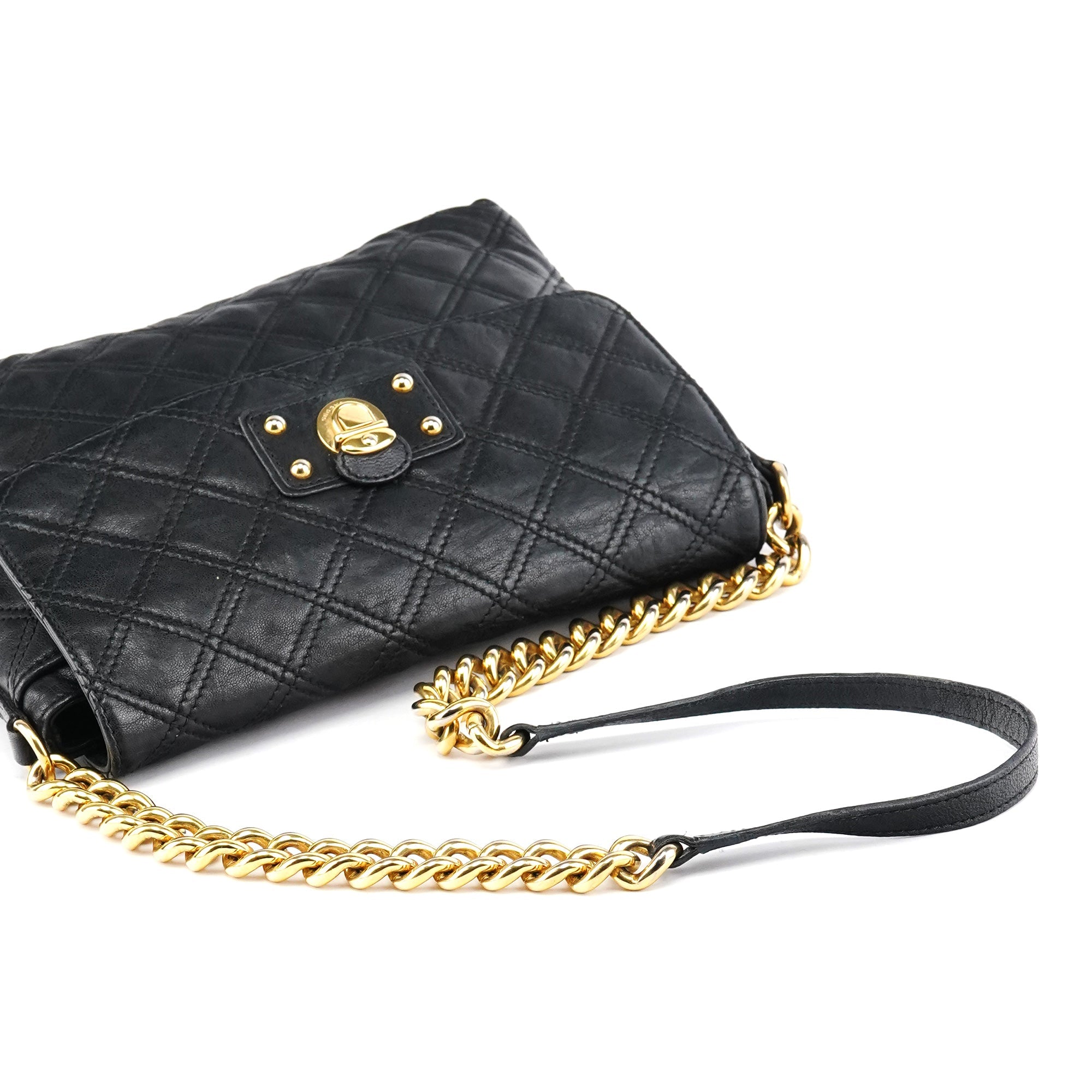 Black Quilted Leather Chain Shoulder Bag