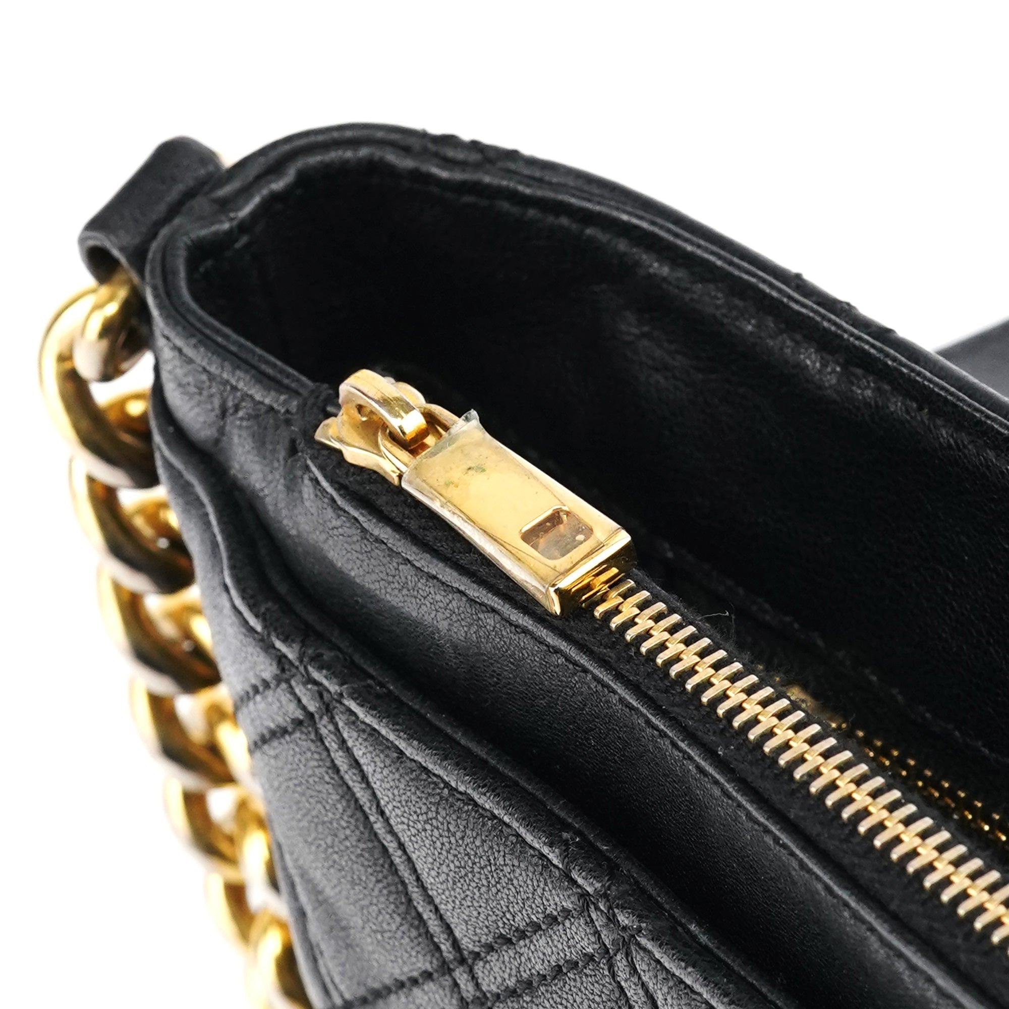 Black Quilted Leather Chain Shoulder Bag