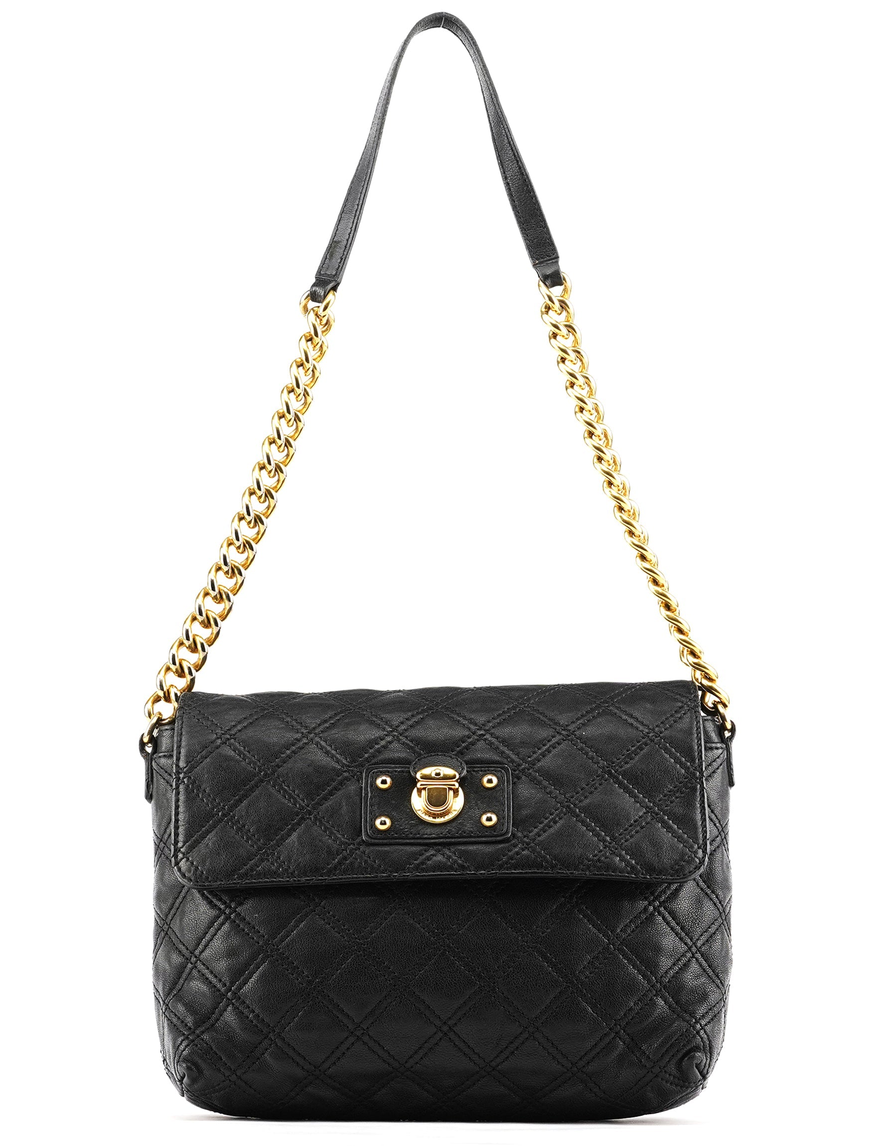 Black Quilted Leather Chain Shoulder Bag