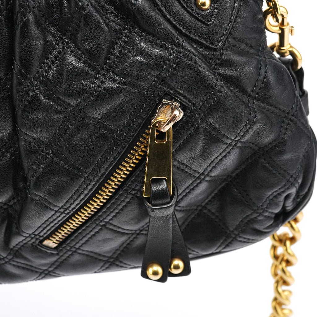 Black Quilted Leather Stam 2-Way Bag