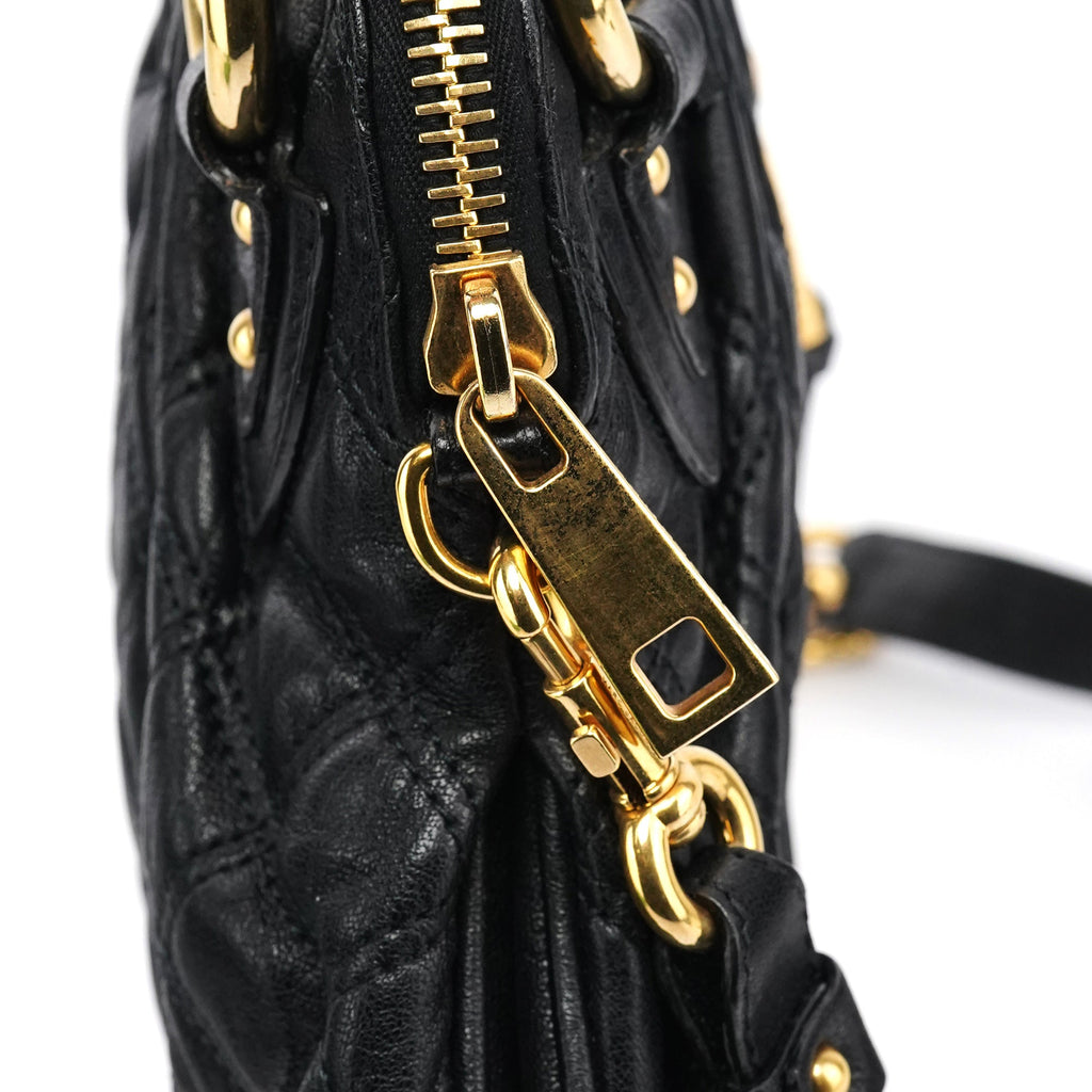 Black Quilted Leather Stam 2-Way Bag
