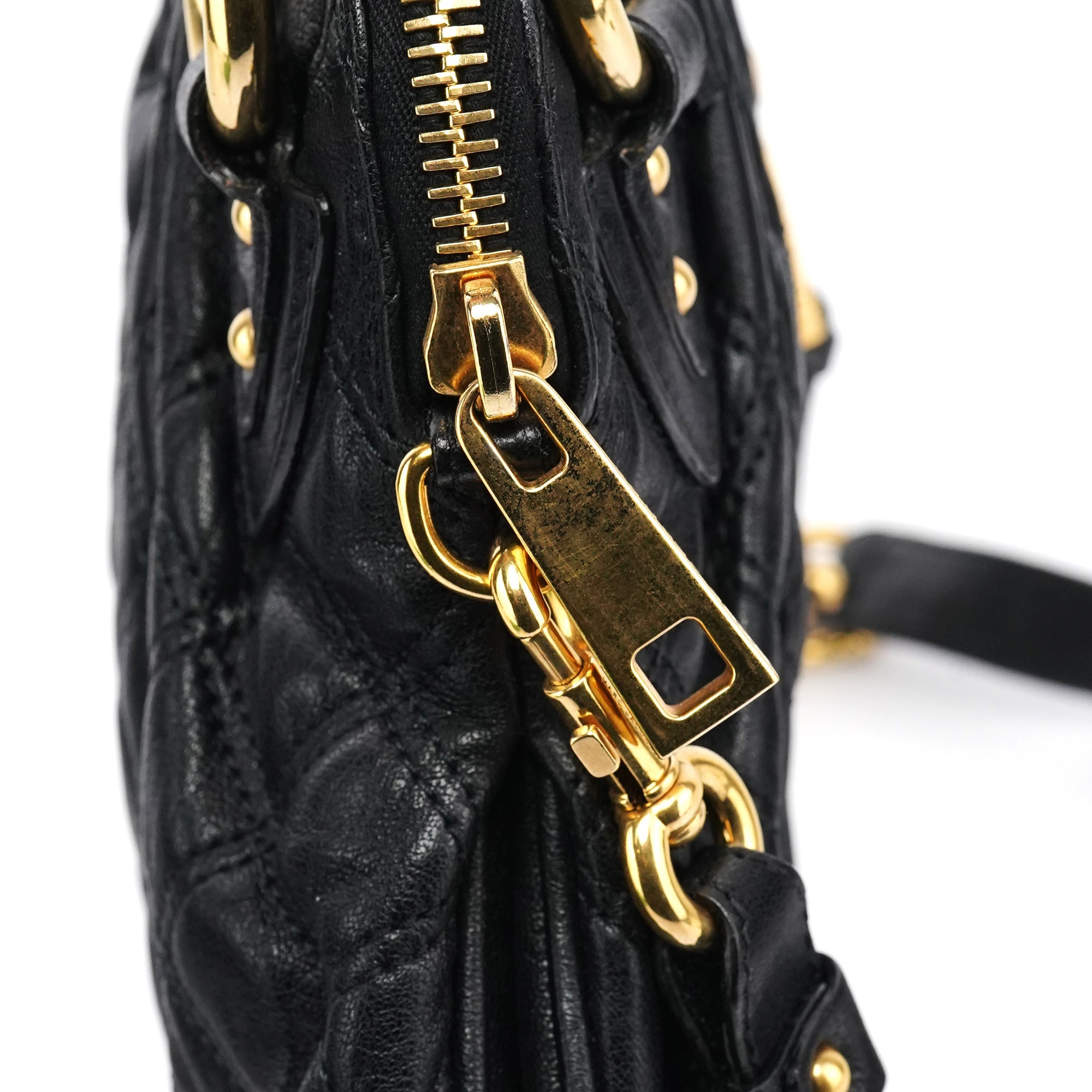 Black Quilted Leather Stam 2-Way Bag