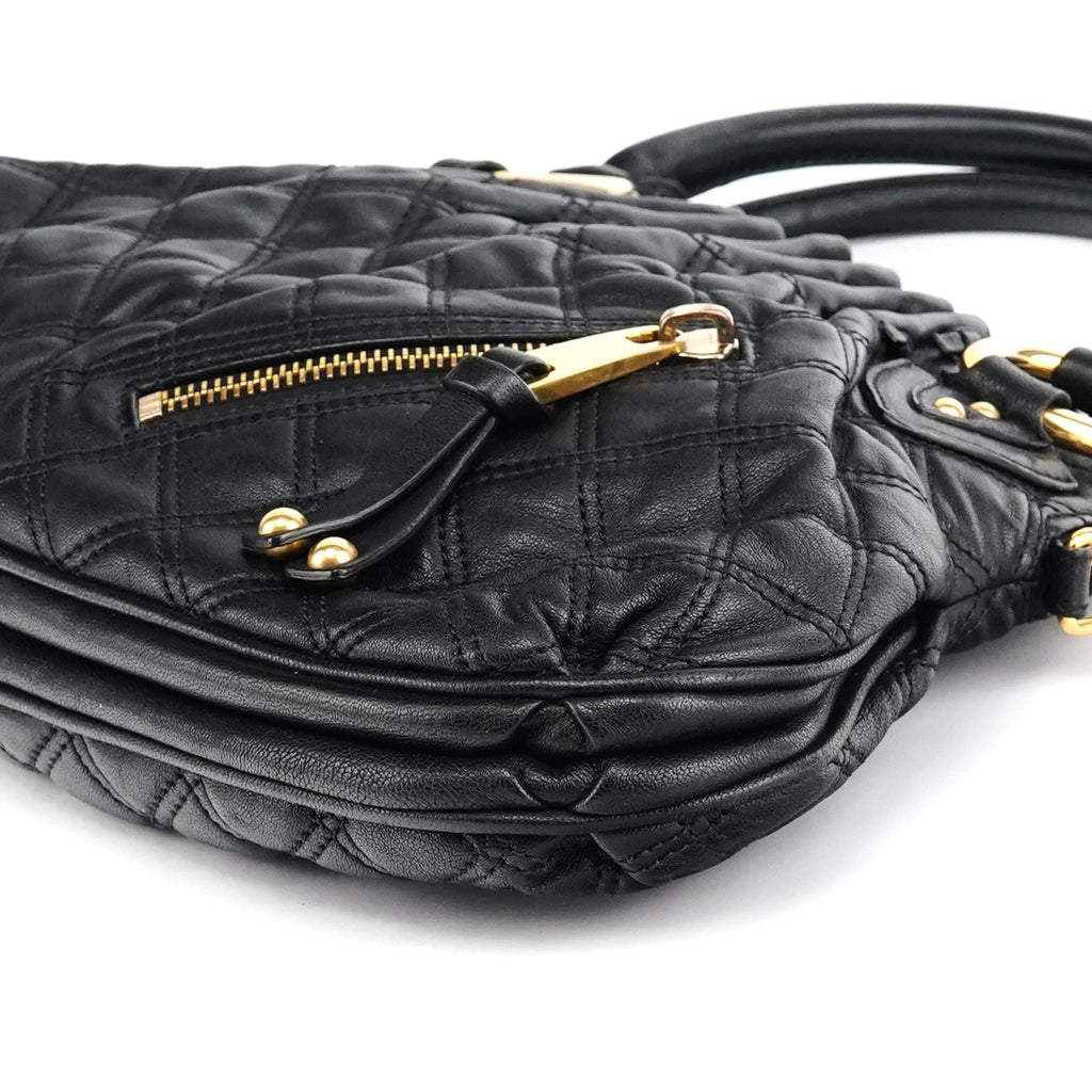 Black Quilted Leather Stam 2-Way Bag