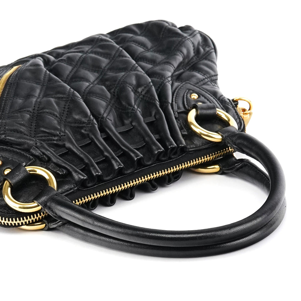 Black Quilted Leather Stam 2-Way Bag