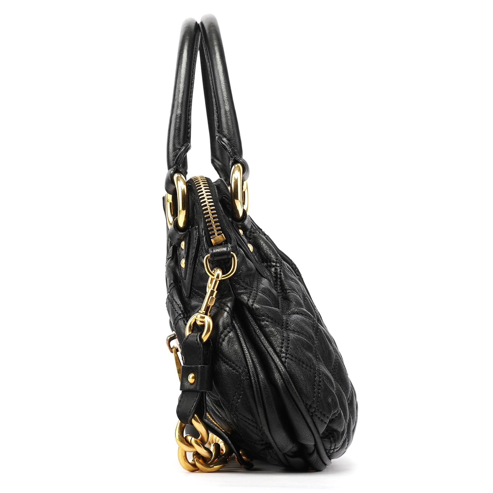Black Quilted Leather Stam 2-Way Bag