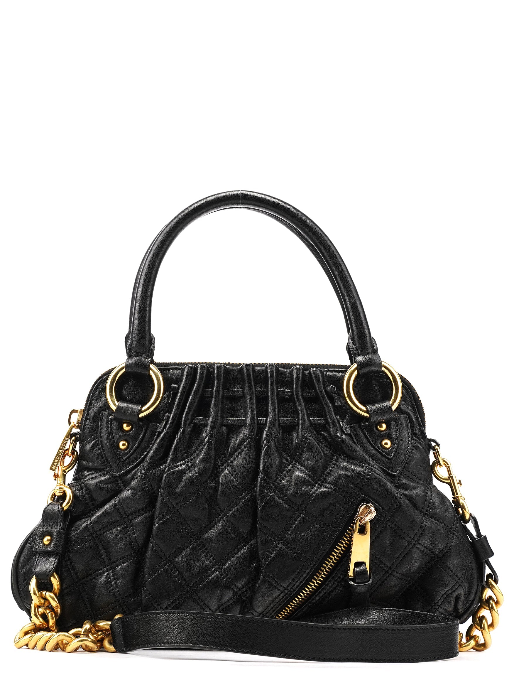 Black Quilted Leather Stam 2-Way Bag