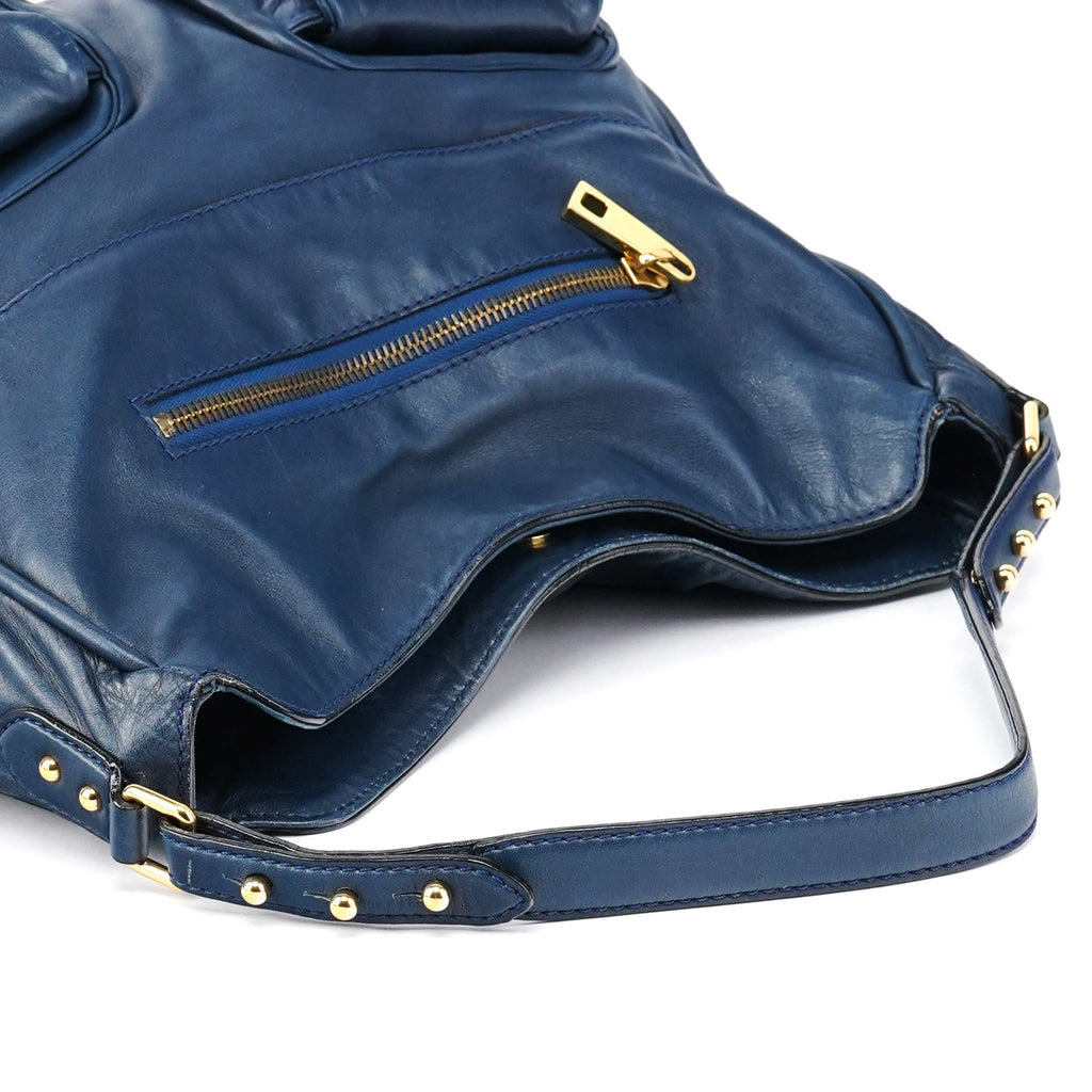 Blue Leather Blake Shoulder Bag